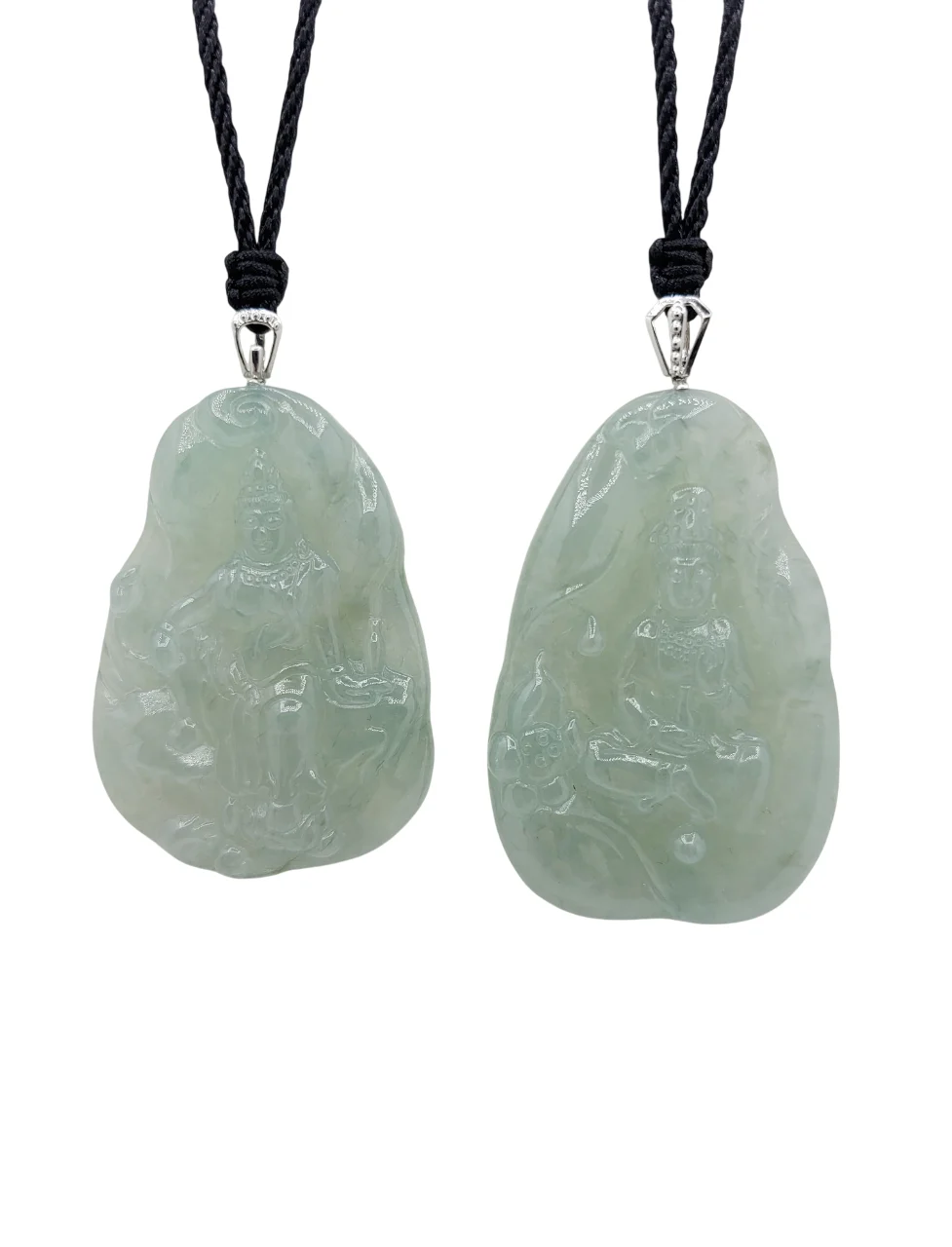 14K White Gold Icy Pale Green Guanyin Jadeite Jade Pendant
