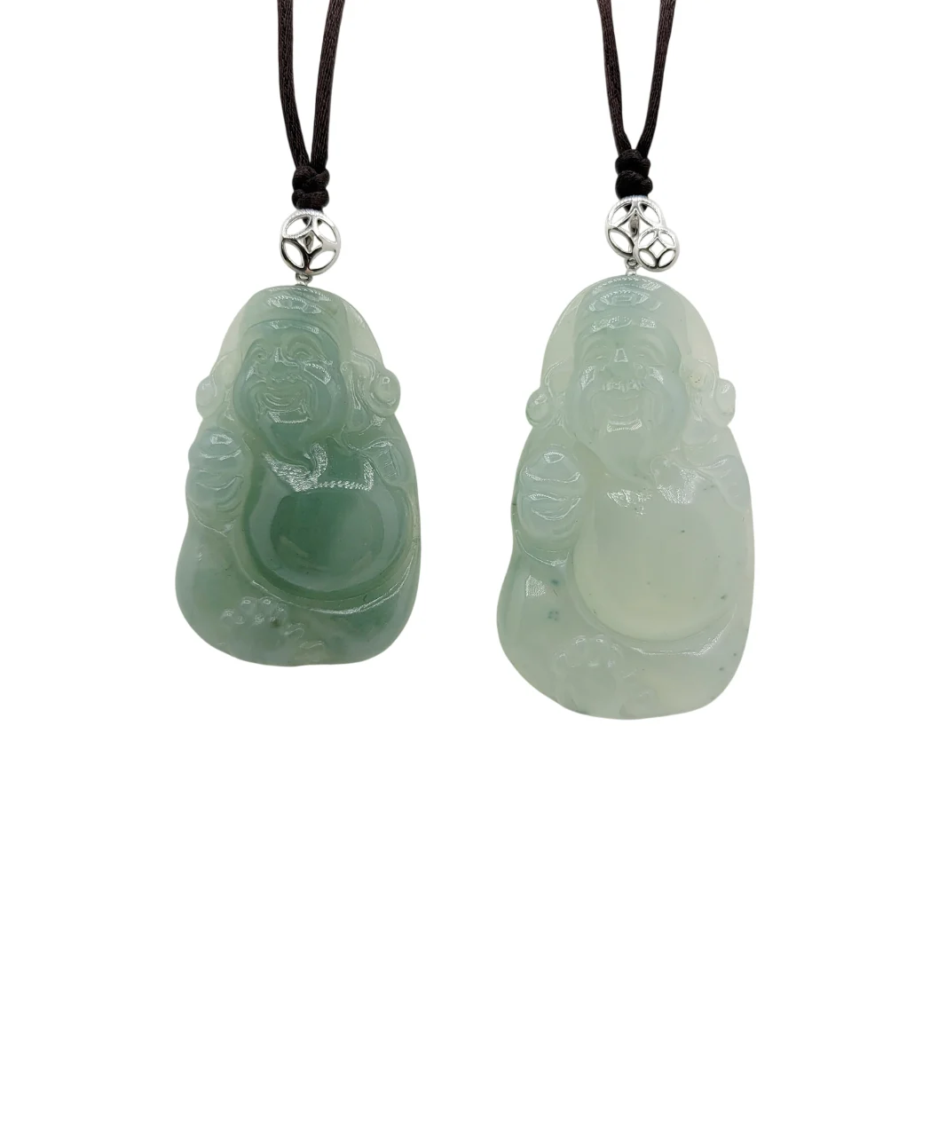 14K White Gold Icy Pale Green God of Wealth Jadeite Jade Pendant