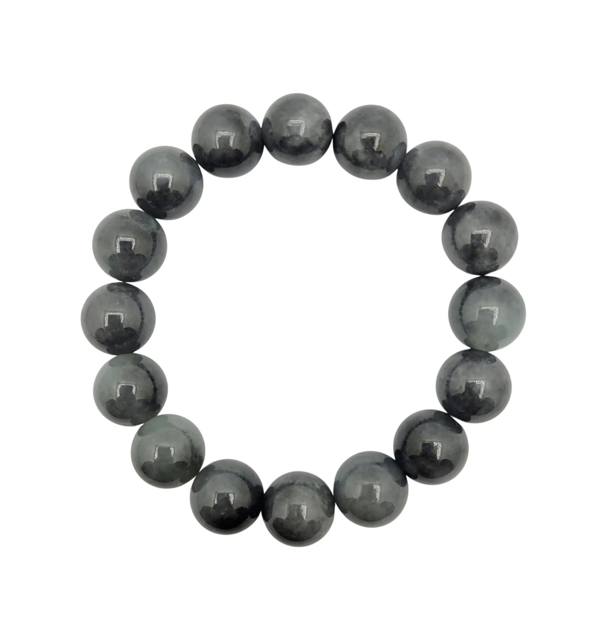 Light Black Jadeite Jade Bead Bracelet (Large)