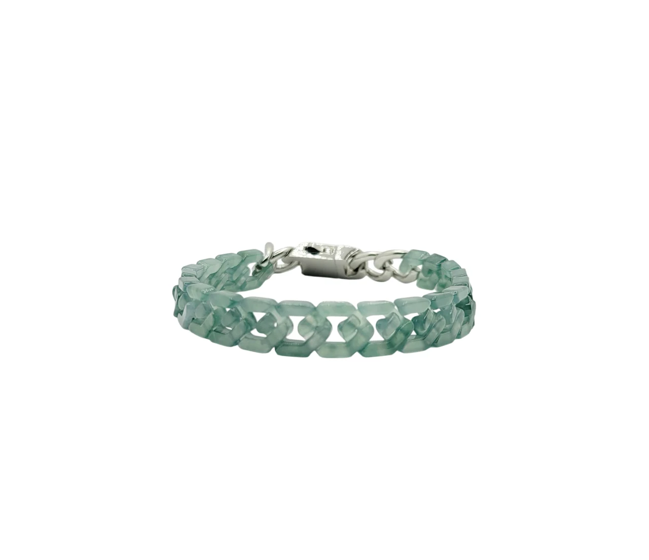 Stainless Steel Green Jadeite Jade Cuban Link Bracelet