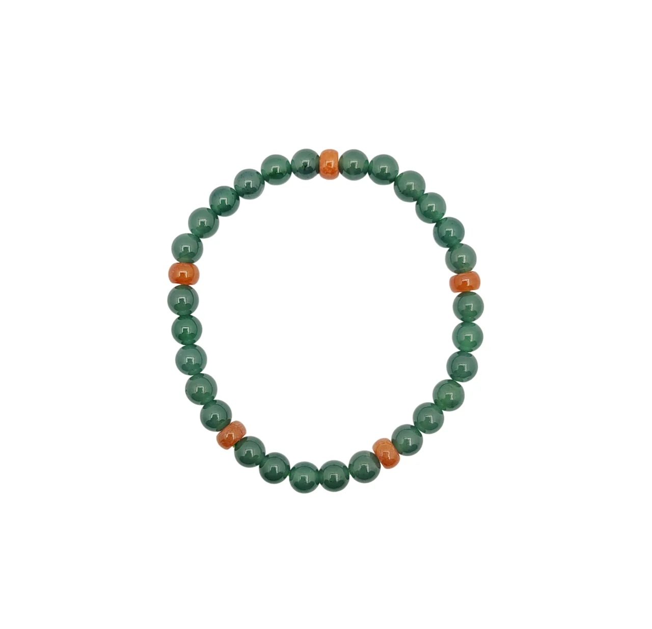 Icy Dark Green and Red Orange Jadeite Jade Bead Bracelet
