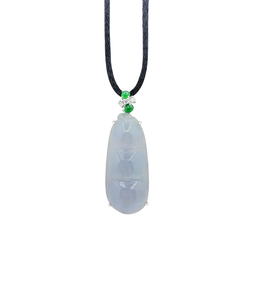 18K White Gold White Rich Bean Jadeite Jade Pendant with Natural Diamonds