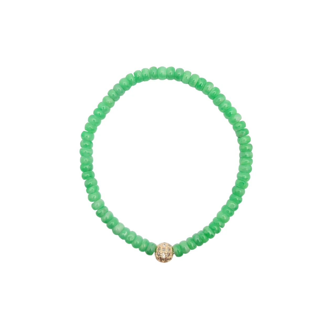 Green Jadeite Jade Bead Bracelet with Diamond Simulant (Petite)