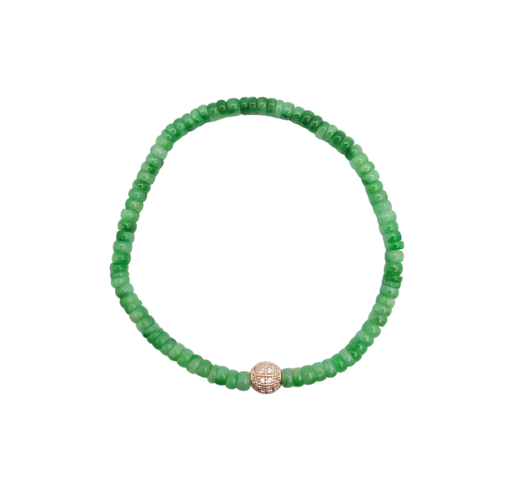Green Jadeite Jade Bead Bracelet with Diamond Simulant (Petite)