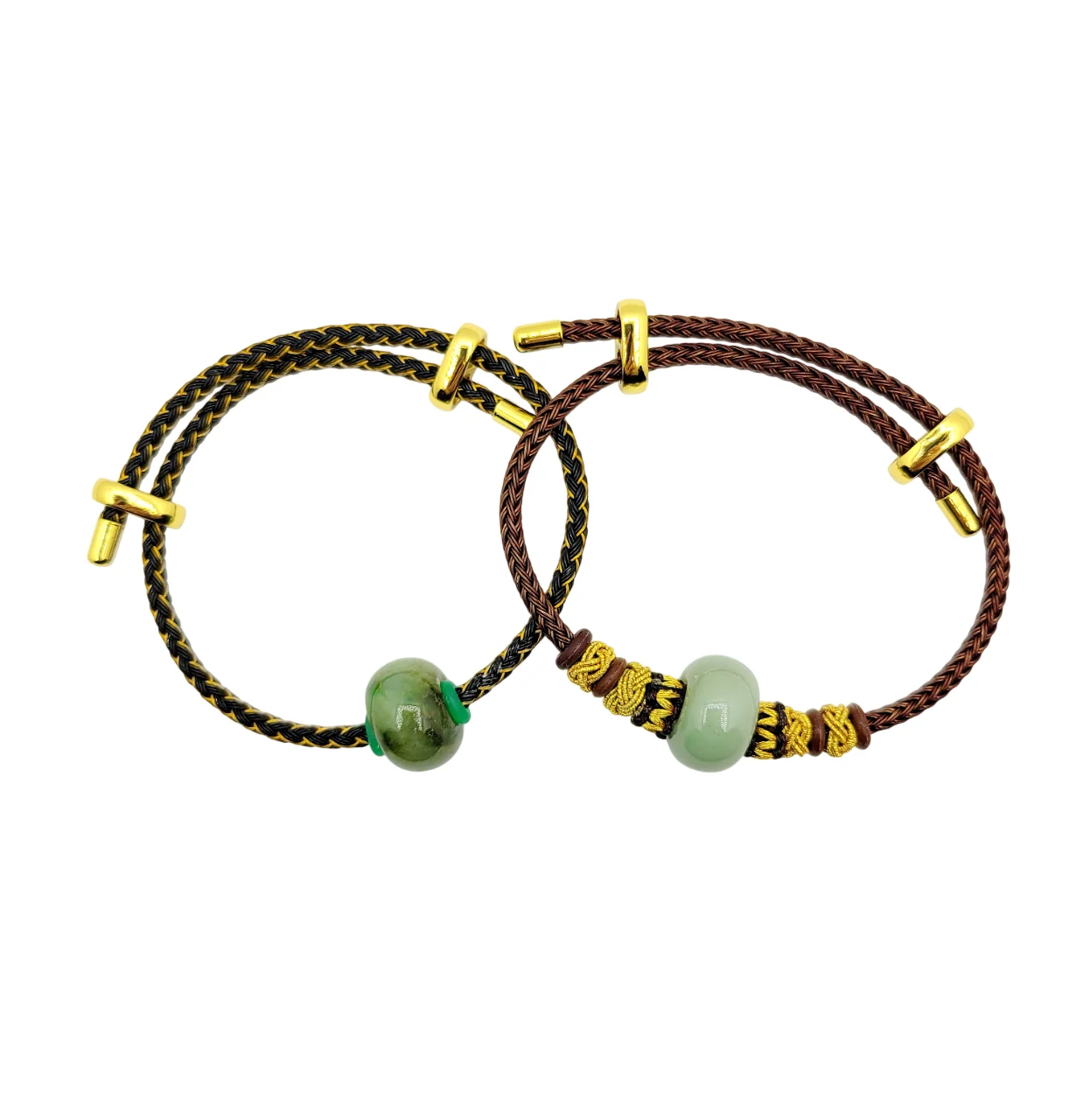 Green Jadeite Jade Donut Bracelet with Adjustable String