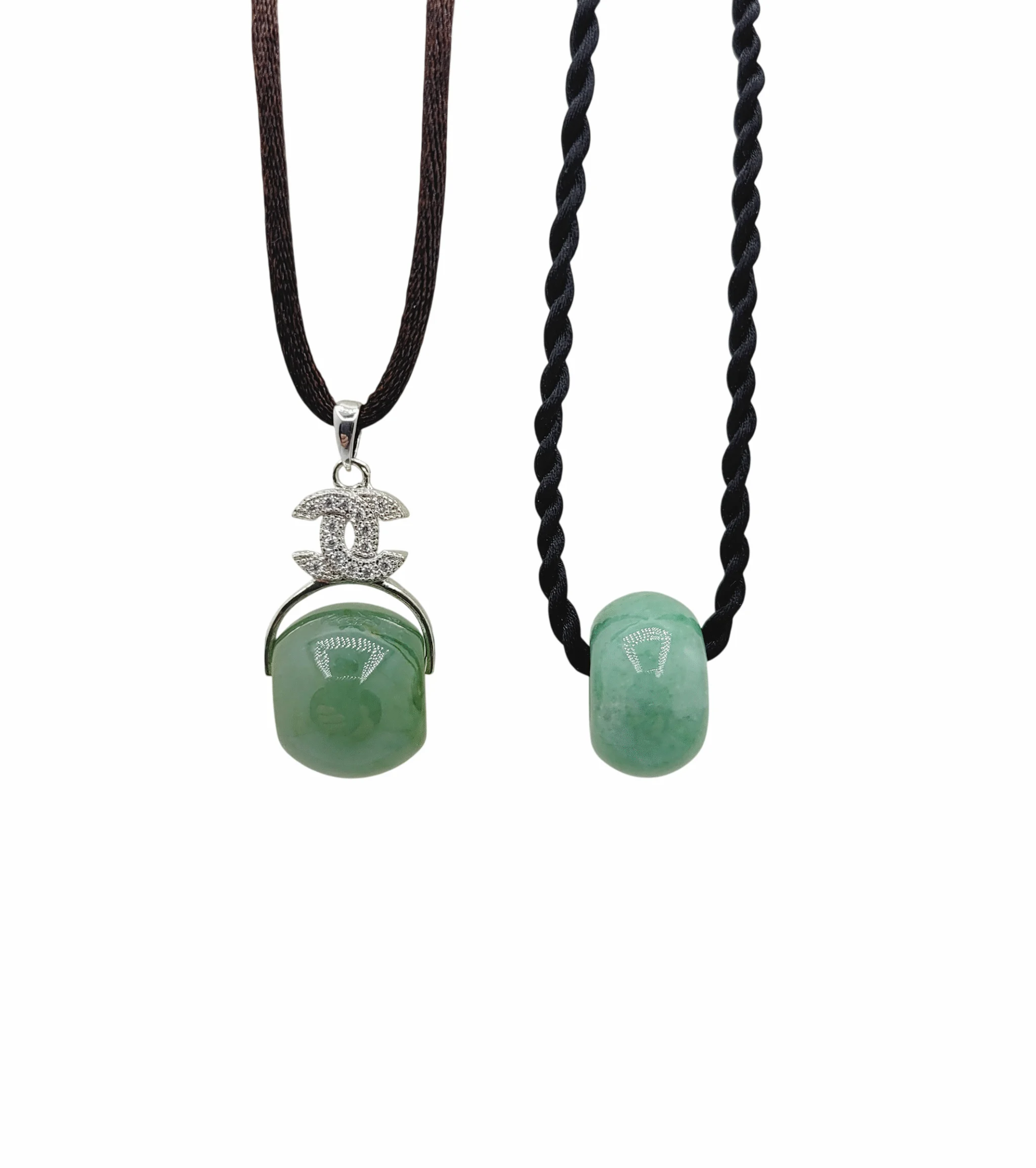 Silver Green Barrel Jadeite Jade Pendant With Diamond Simulant