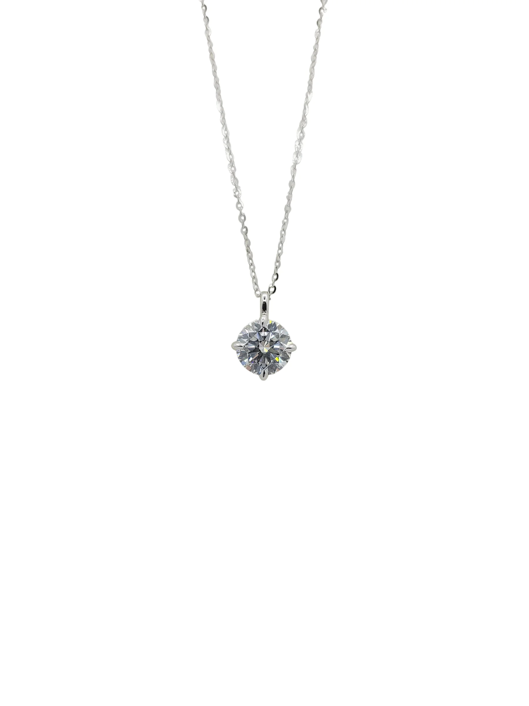 14K White Gold 4 Prong Round Brilliant Cut Lab Grown Diamond Solitaire Necklace With 18K White Gold Chain (1.66ctw)