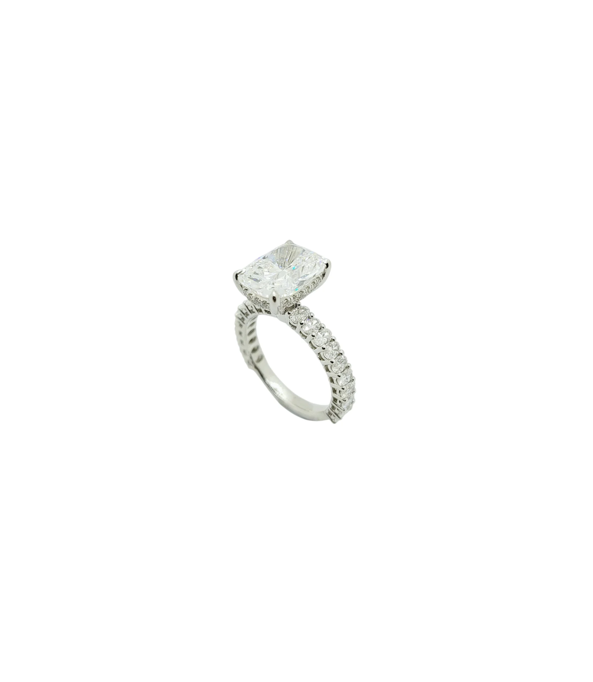 14K White Gold 4.05ct Cushion Cut Lab Grown Diamond With Hidden Halo Ring