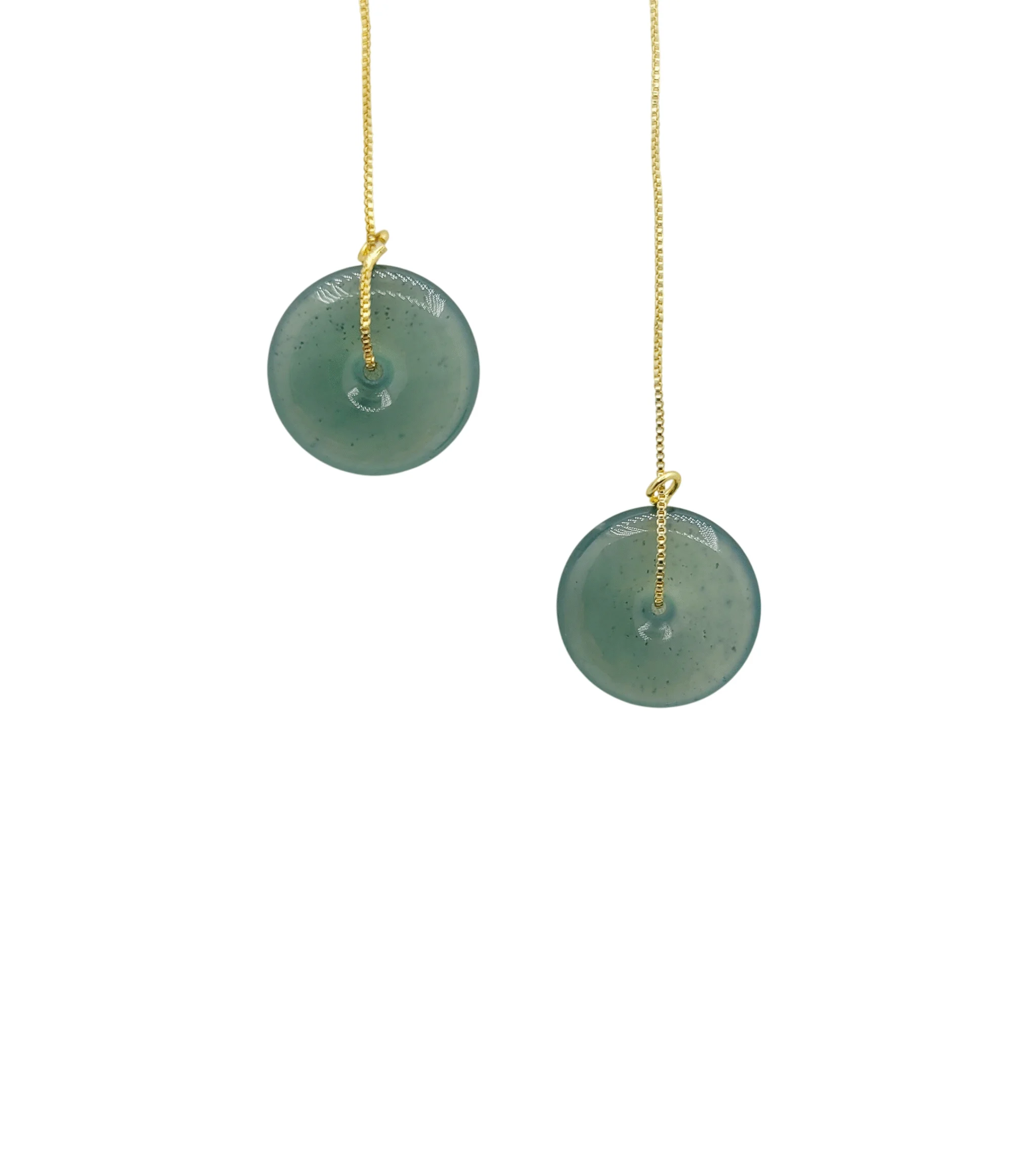 Silver Green Jadeite Jade Donut Dangle Earrings