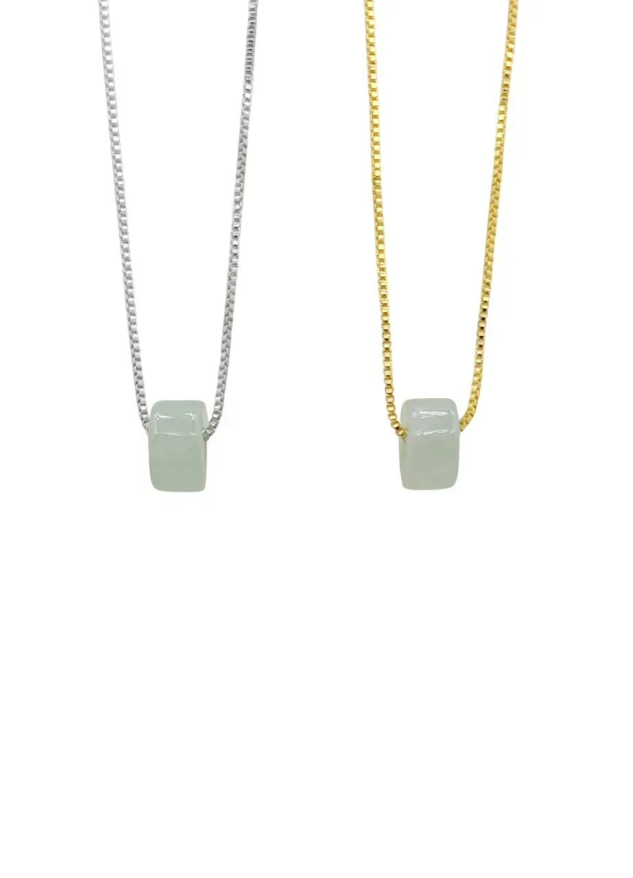 Icy Small Cylinder Jadeite Jade Pendant with Silver Chain