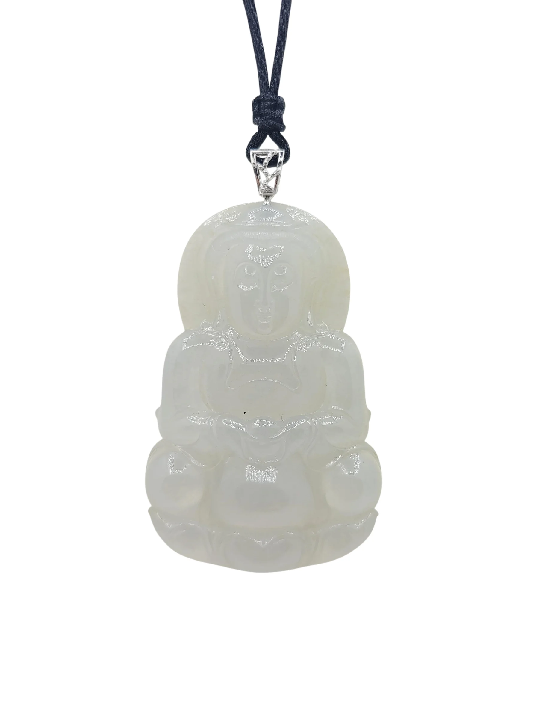14K White Gold Icy Guanyin Jadeite Jade Pendant