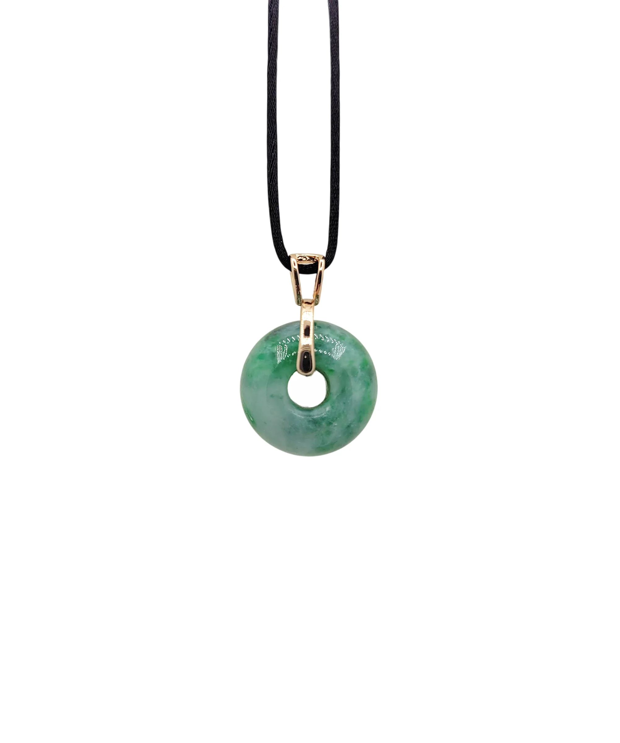 Silver Green Jadeite Jade Donut Pendant