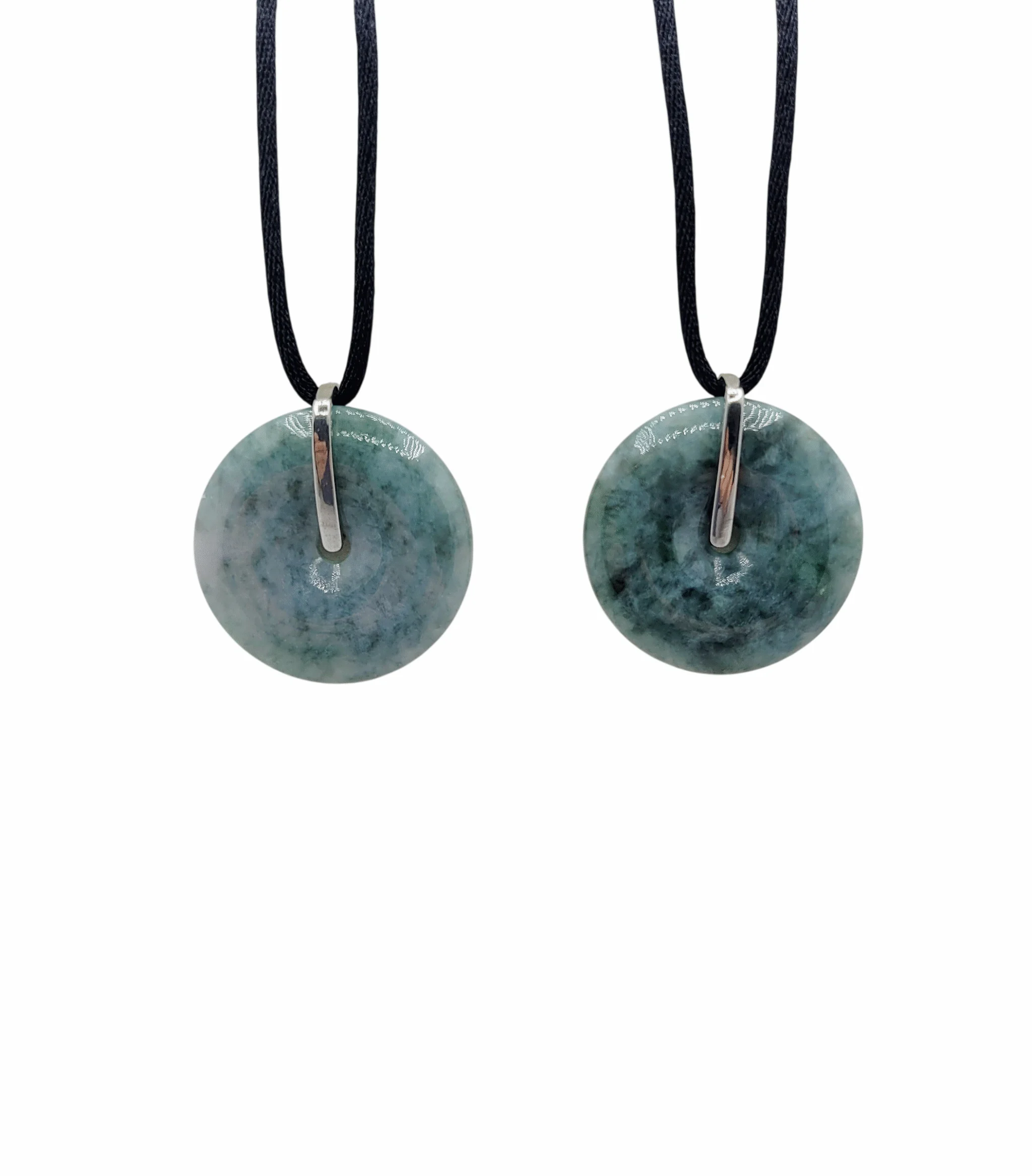 Silver Dark Green Jadeite Jade Peace Round Pendant