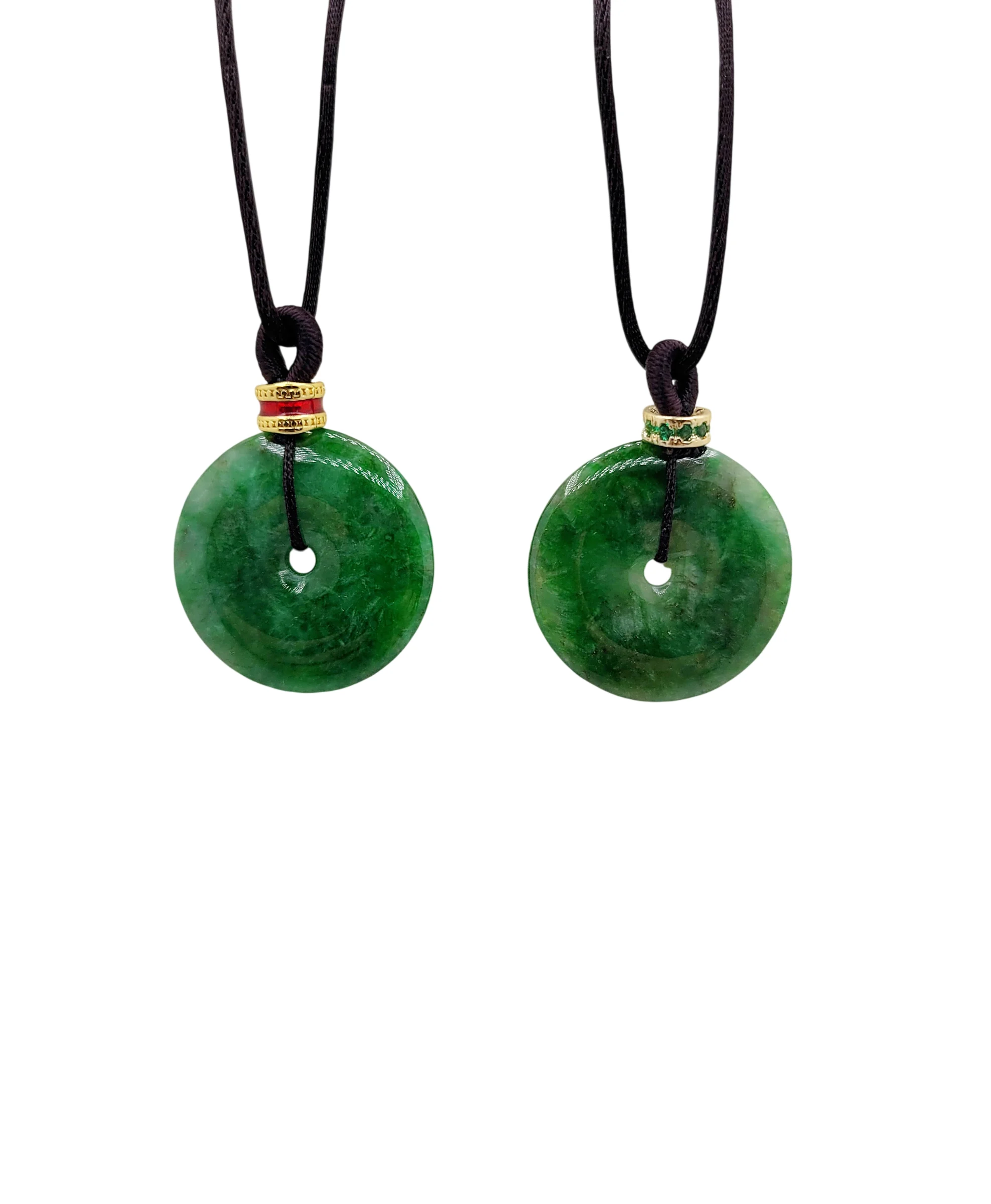 Green Jadeite Jade Peace Round Pendant with Ruby or Emerald Simulant