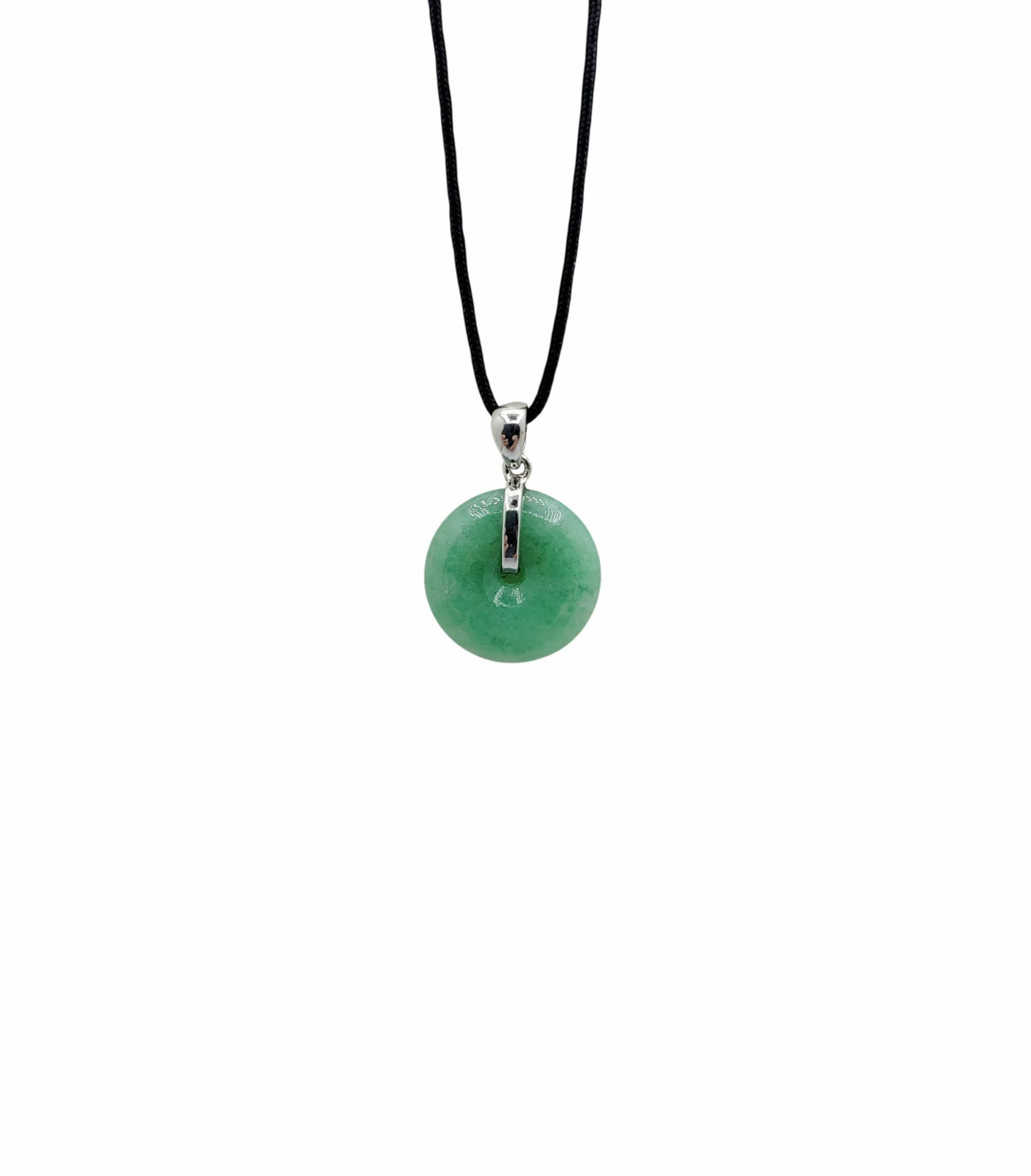 Silver Green Jadeite Jade Peace Round Pendant
