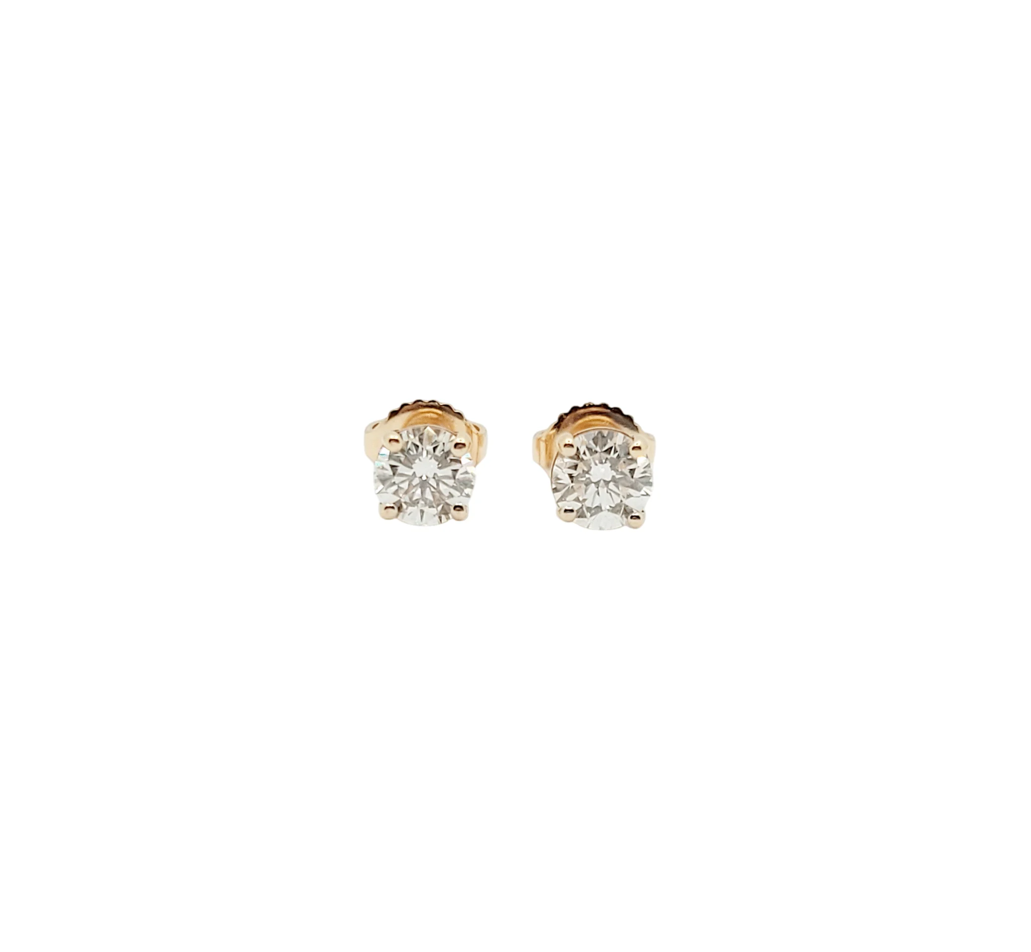 14K Gold 4 Prong Round Brilliant Cut Lab Grown Diamond Earrings (1.02ctw, 1.03ctw, 1.08ctw)