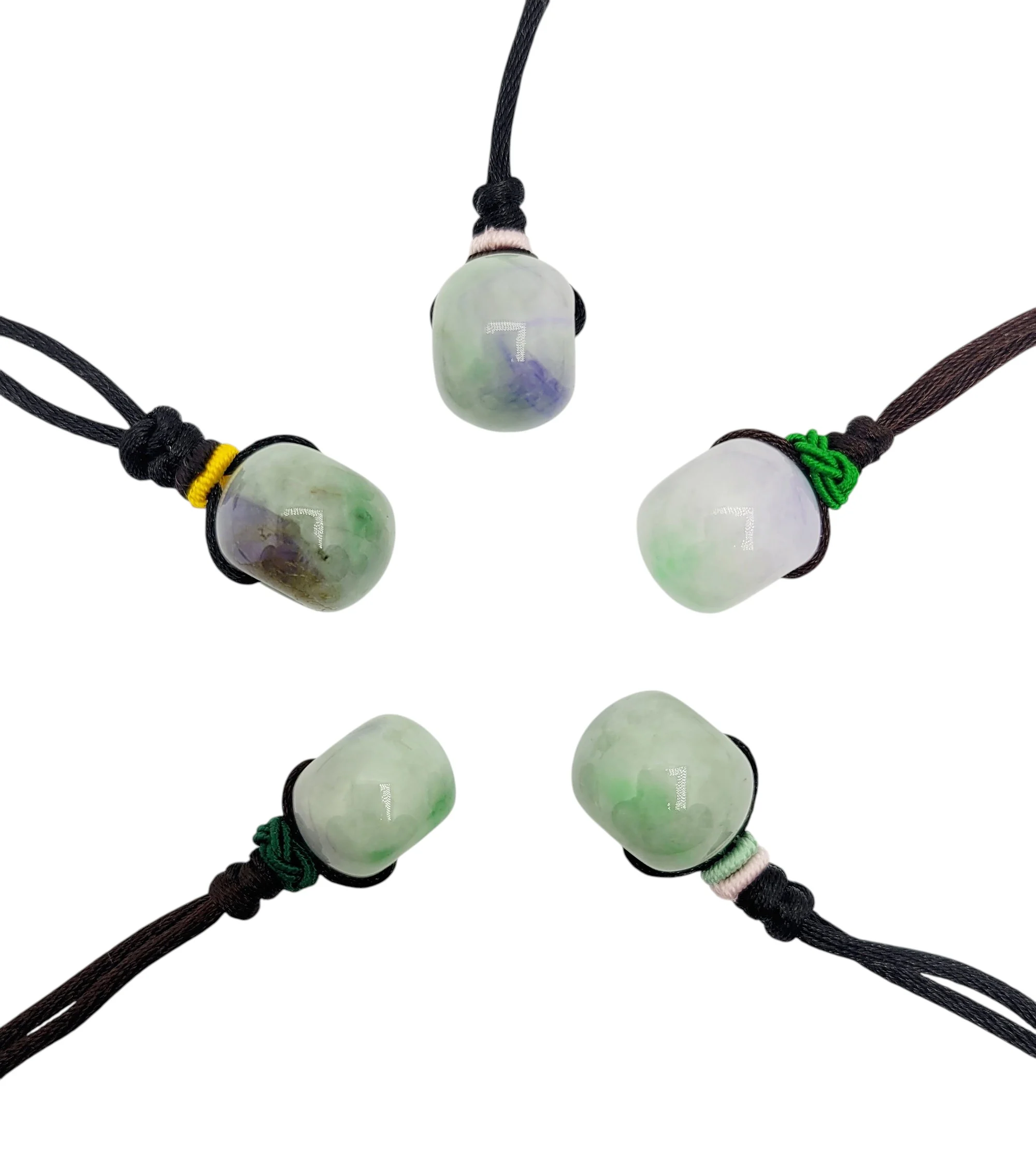 Light Green with Lavender Patches Jadeite Jade Barrel Pendant
