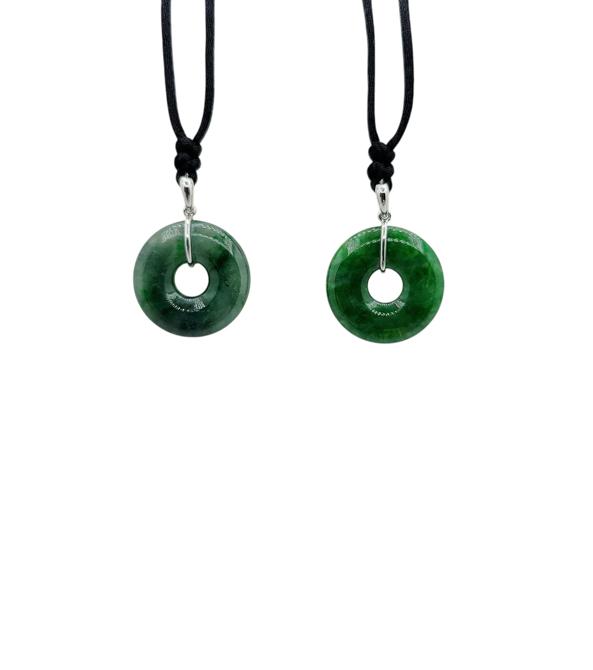 14K white Gold Dark Green Jadeite Jade Peace Round Pendant