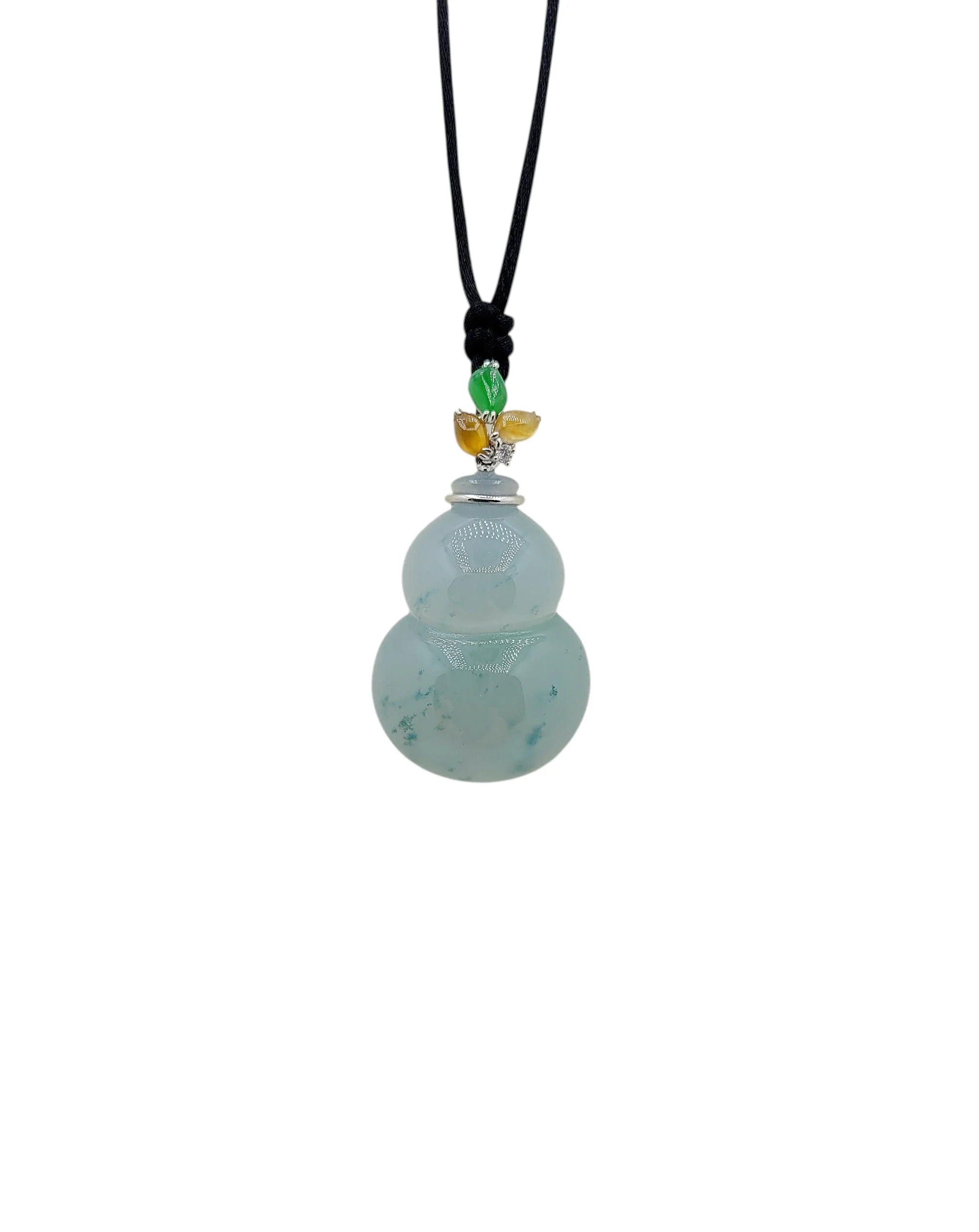 14K white Gold Icy With Green Patches Jadeite Jade Wulu Pendant