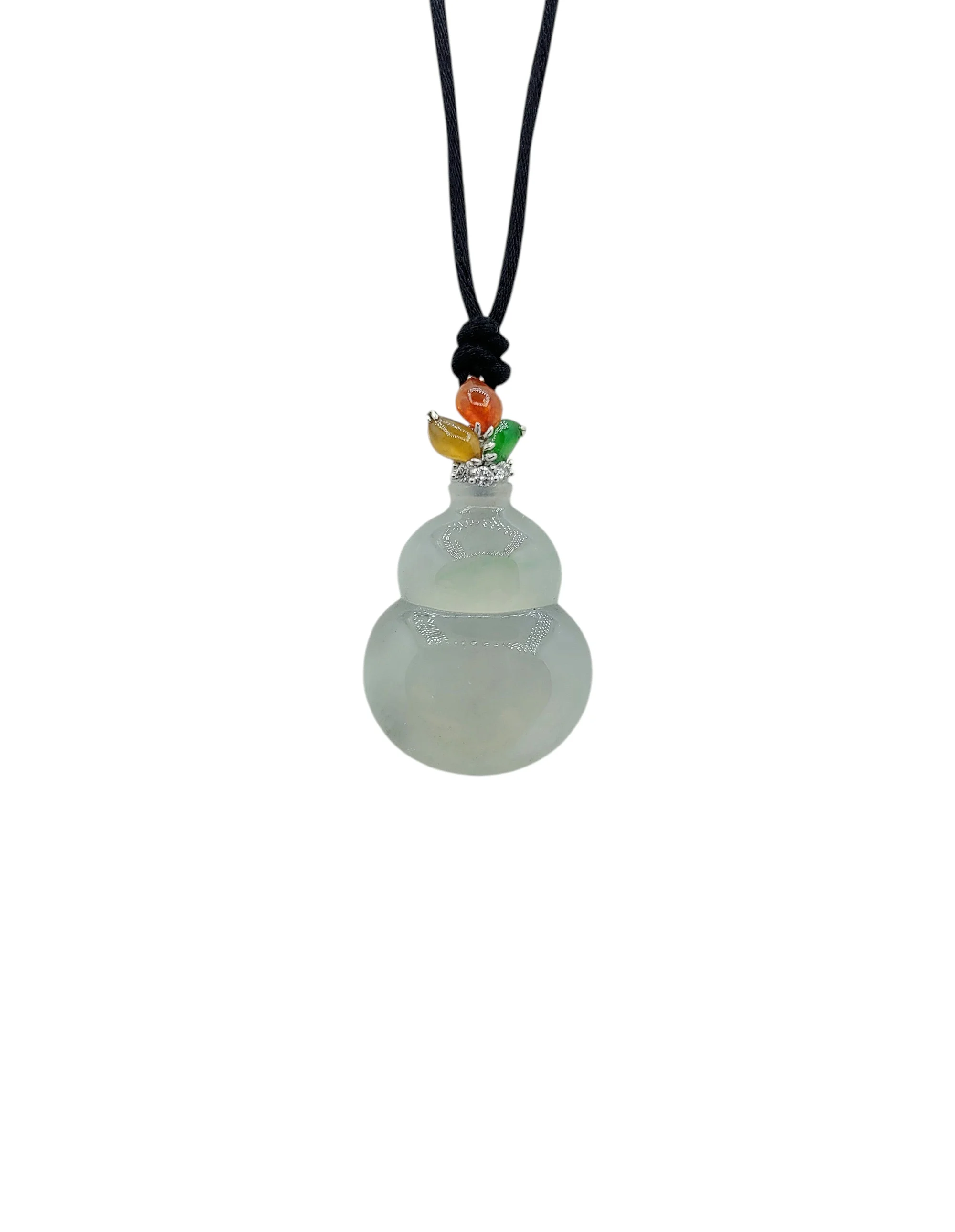 14K white Gold Icy Green Jadeite Jade Wulu Pendant