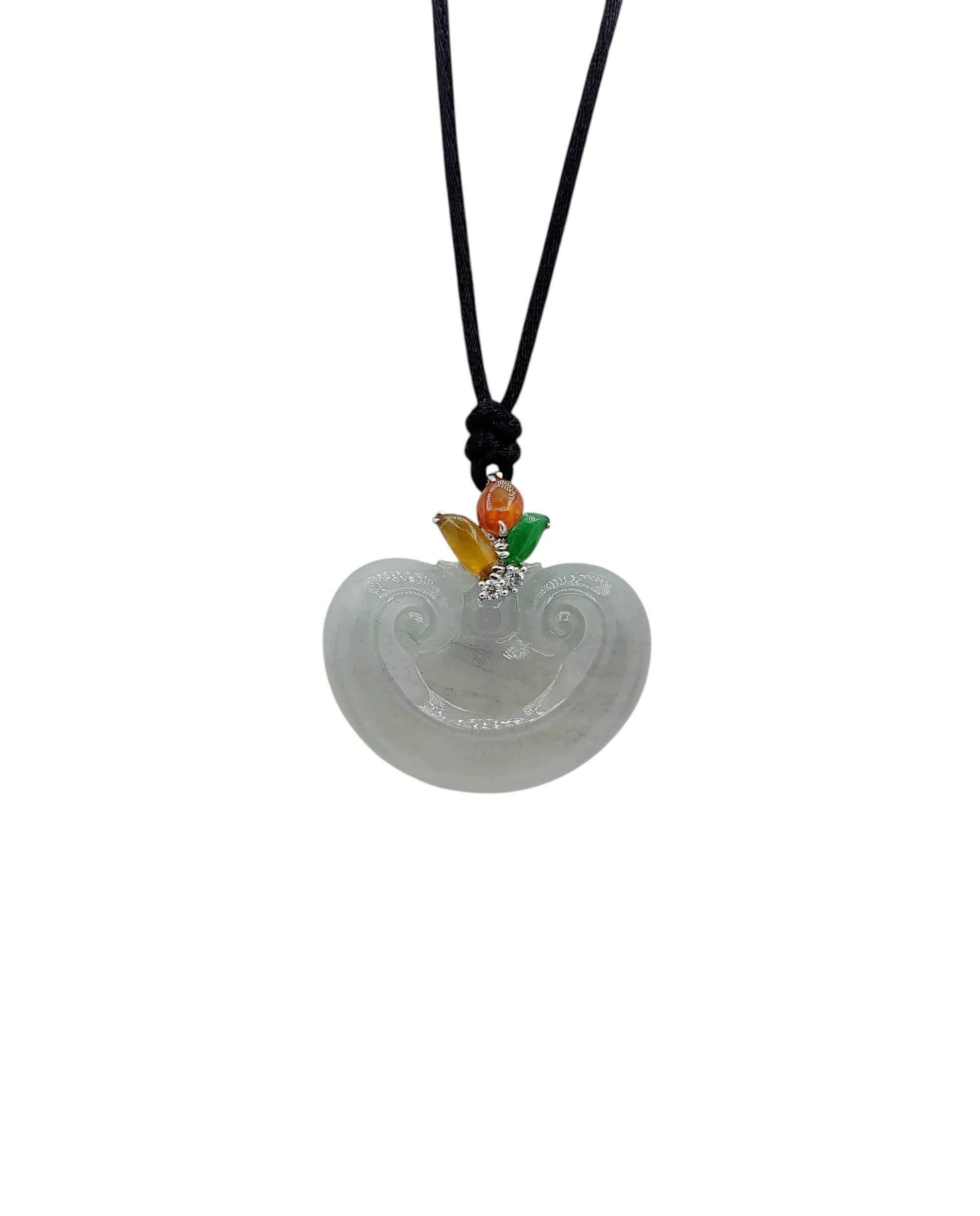 14K white Gold Icy Jadeite Jade Ruyi Pendant