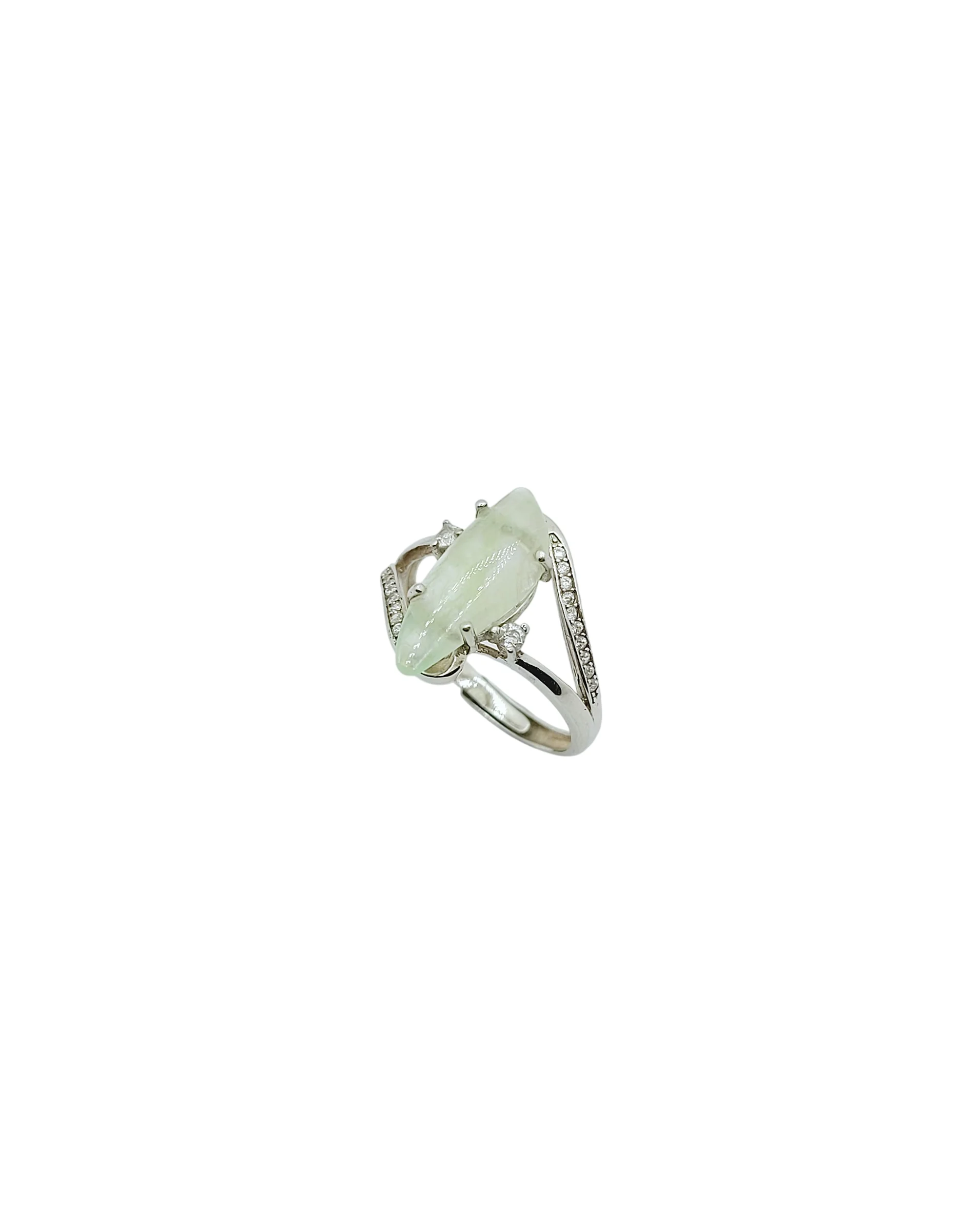 Silver Icy Fancy Shape Jadeite Jade Ring