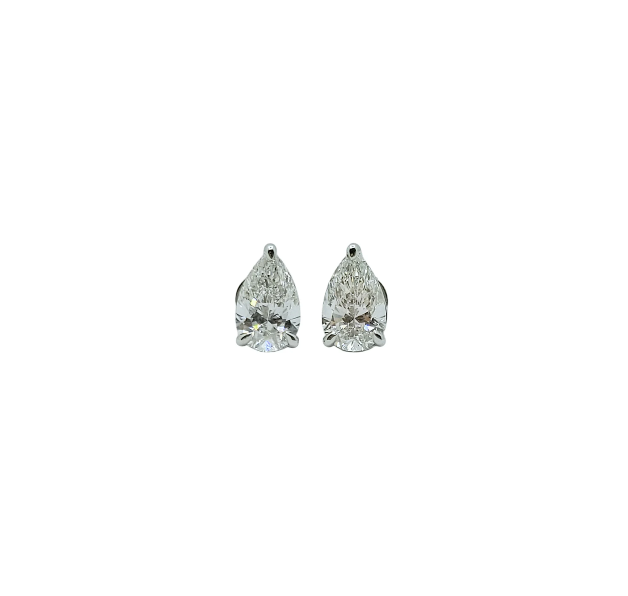 Platinum 3 Prong Pear Shape Lab Grown Diamond Earrings (2.02ctw)