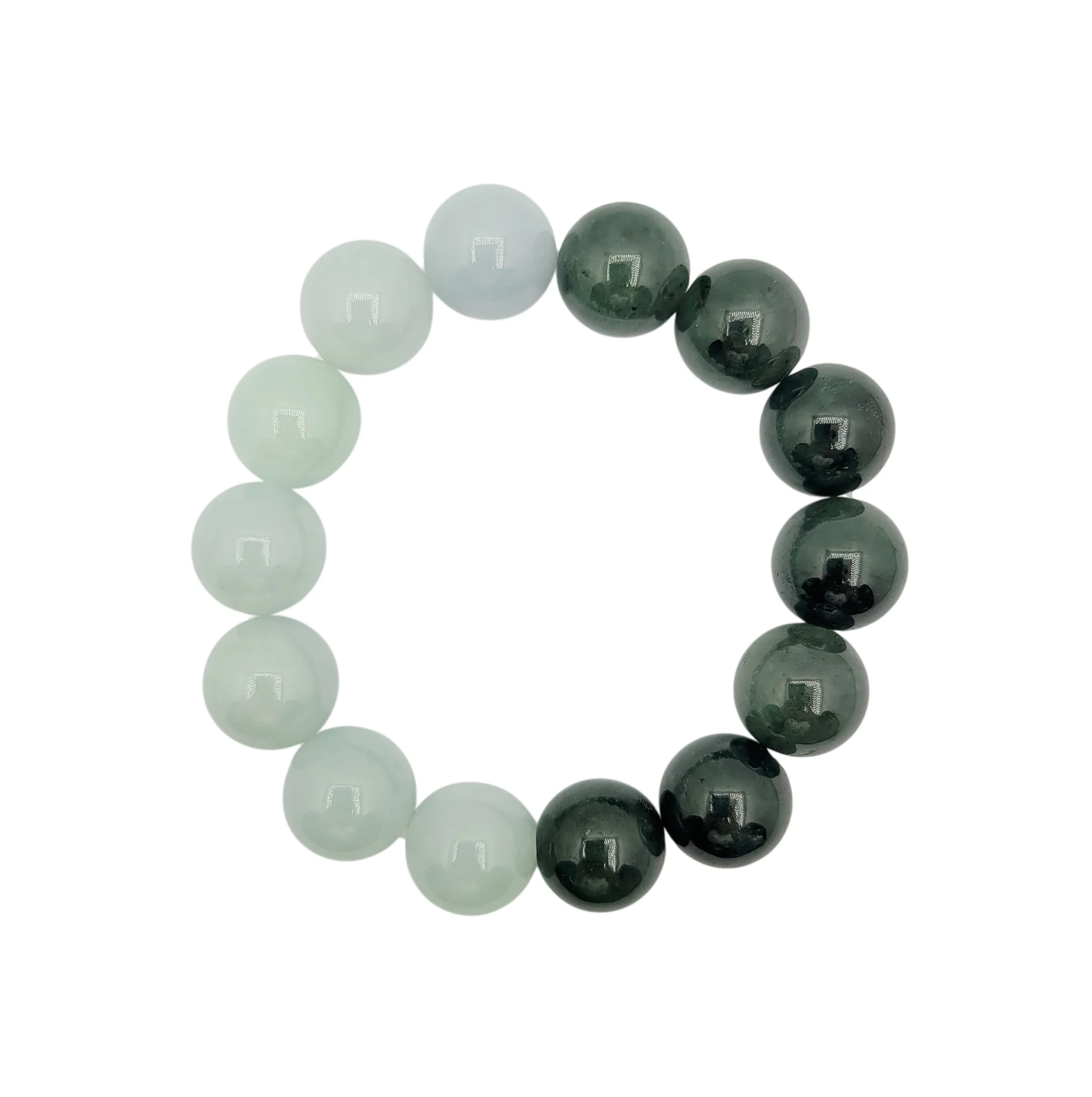 Dark Green and Light Green Jadeite Jade Beads Bracelet  (Large)
