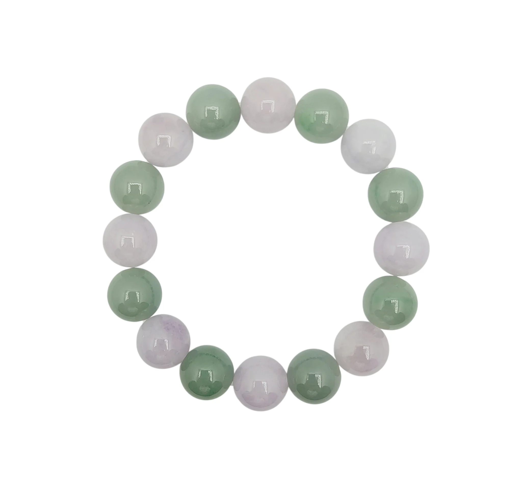 Light Lavender and Green Jadeite Jade Beads Bracelet  (Large)