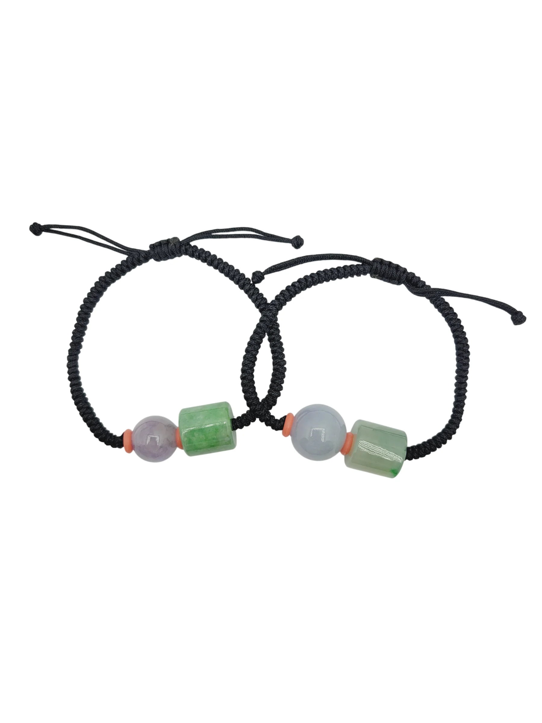 Lavender and Green Jadeite Jade Sphere and Cylinder Bracelet