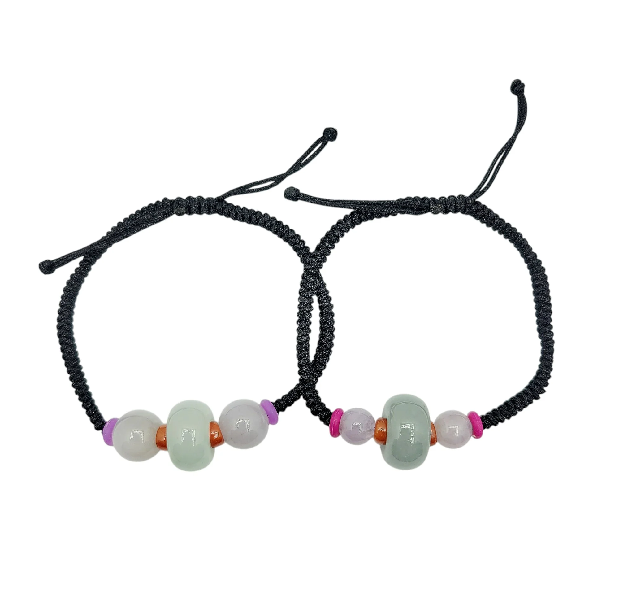 Light Green and Lavender Jadeite Jade Donut Bracelet