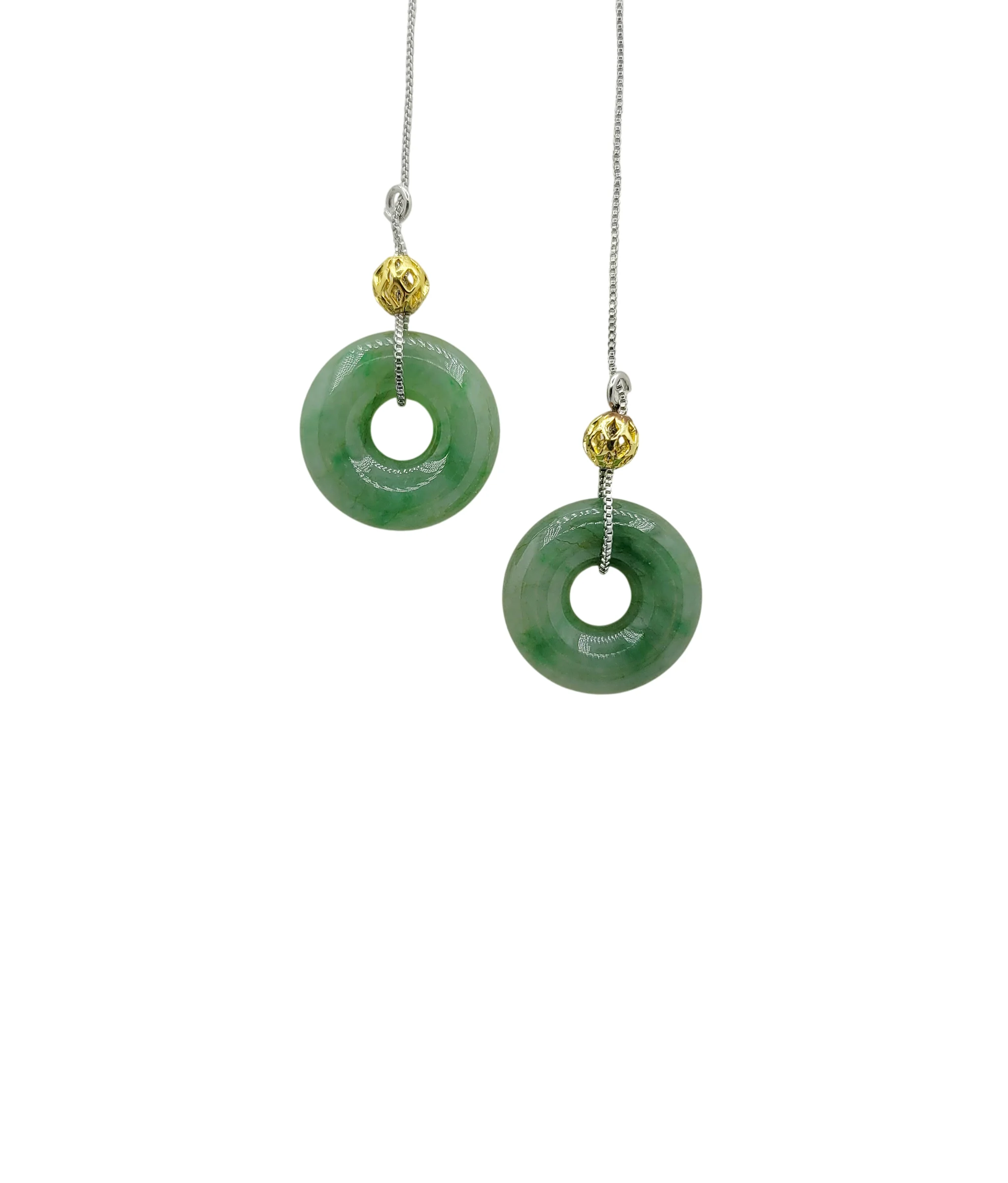 Silver Green Jadeite Jade Donut Earrings