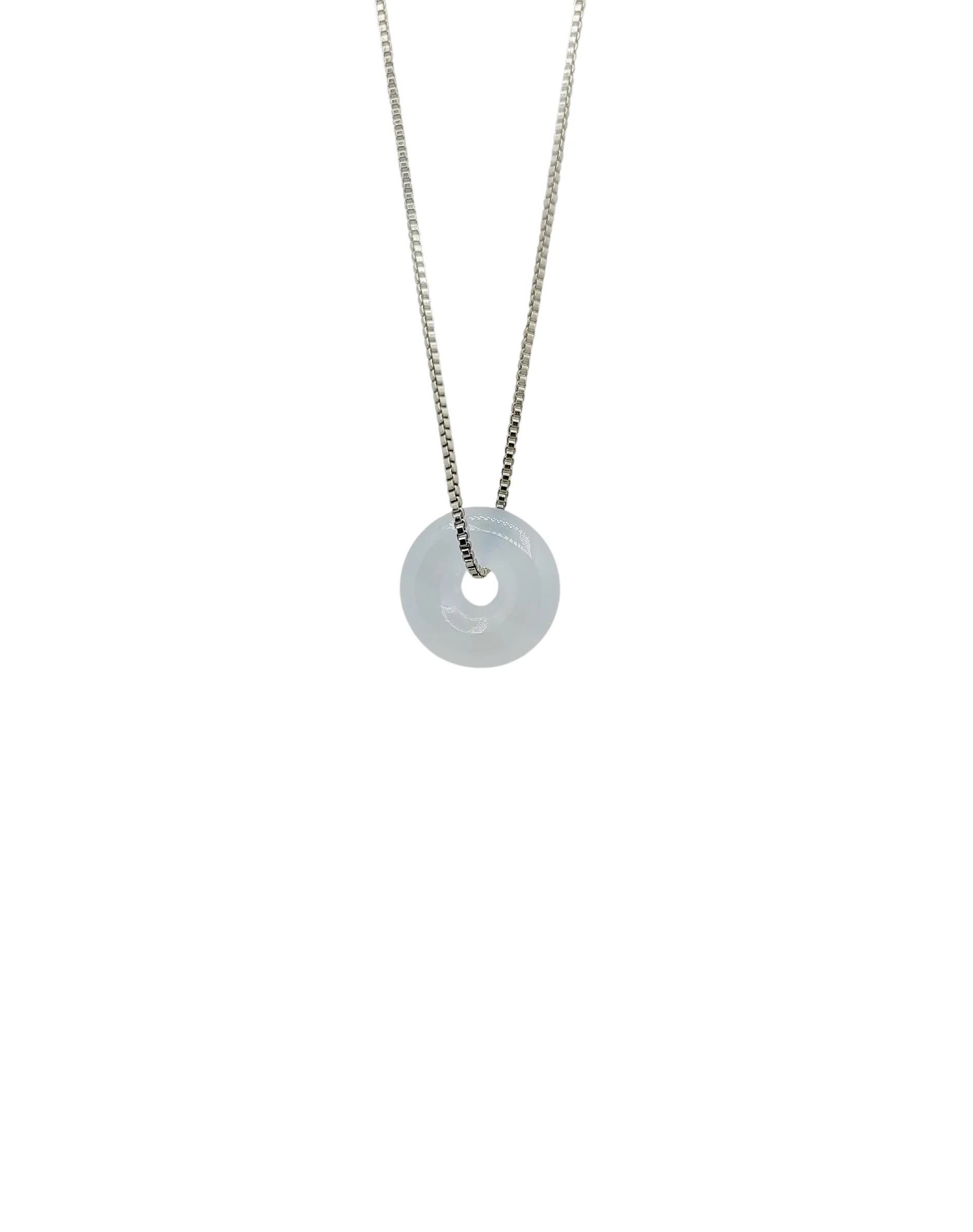 Icy Jadeite Jade Donut Pendant with Silver Chain