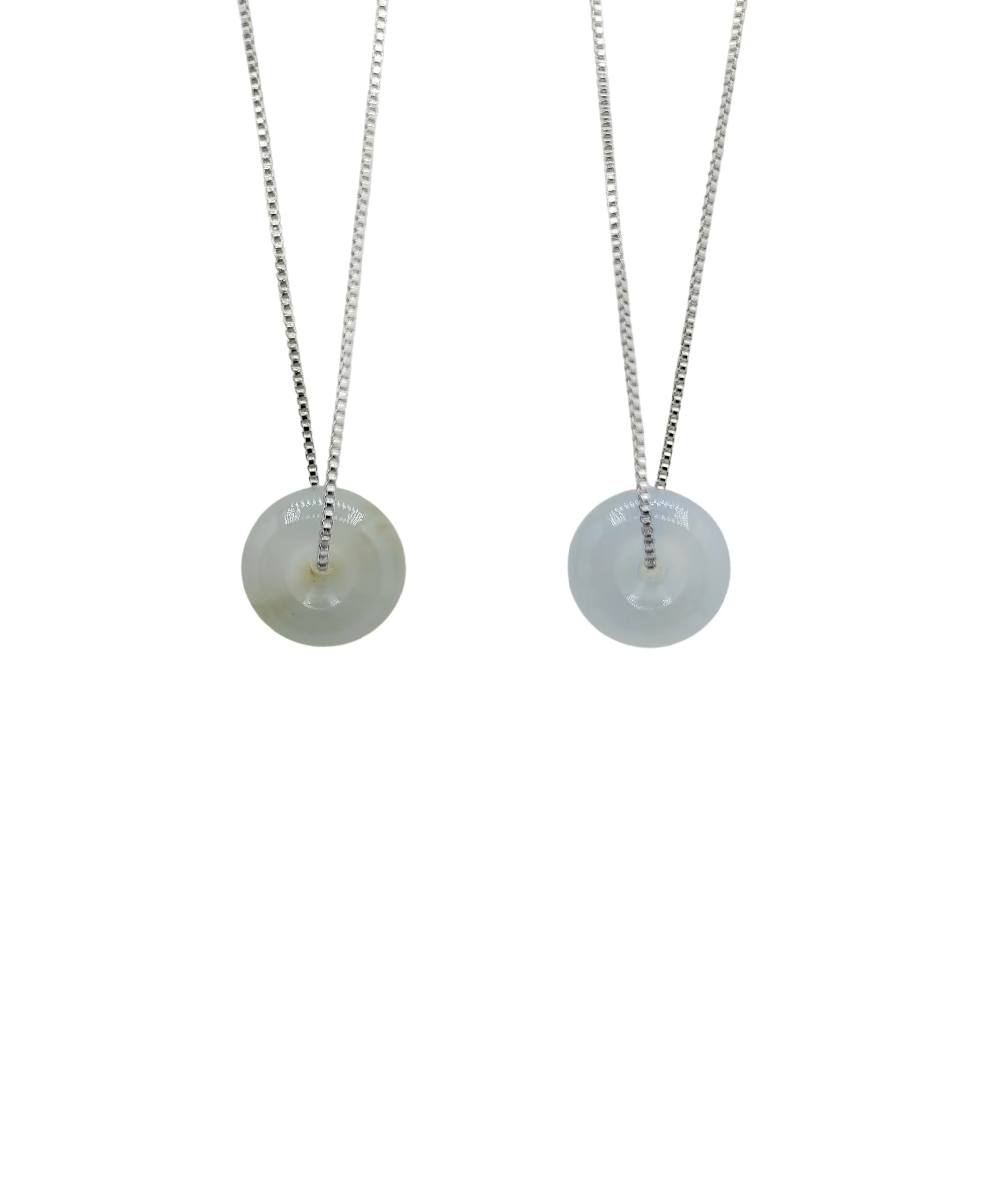 Icy Jadeite Jade Donut Pendant with Silver Chain (Petite)