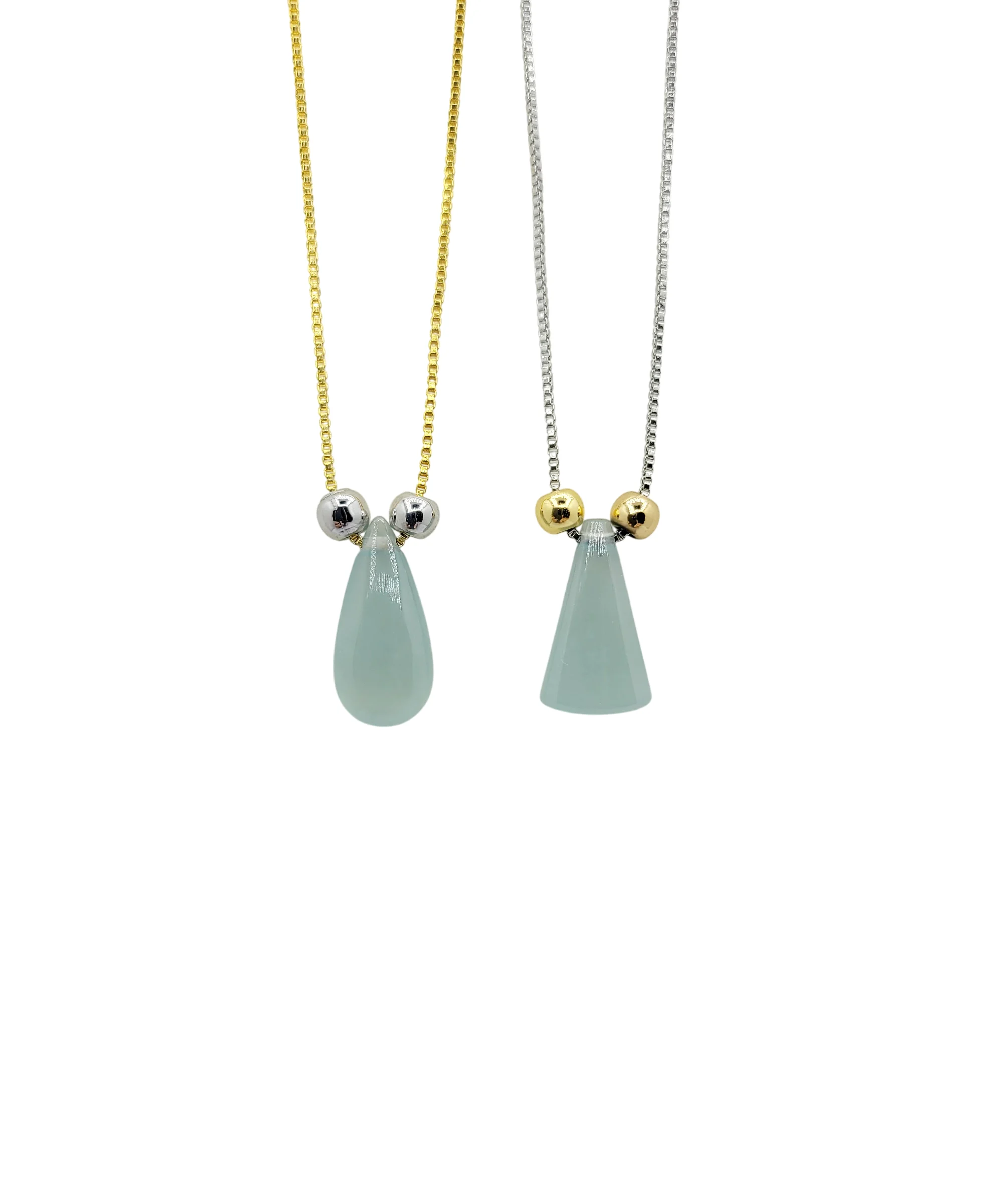 Icy Jadeite Jade Trapezoid or Pear Pendant with Silver Chain