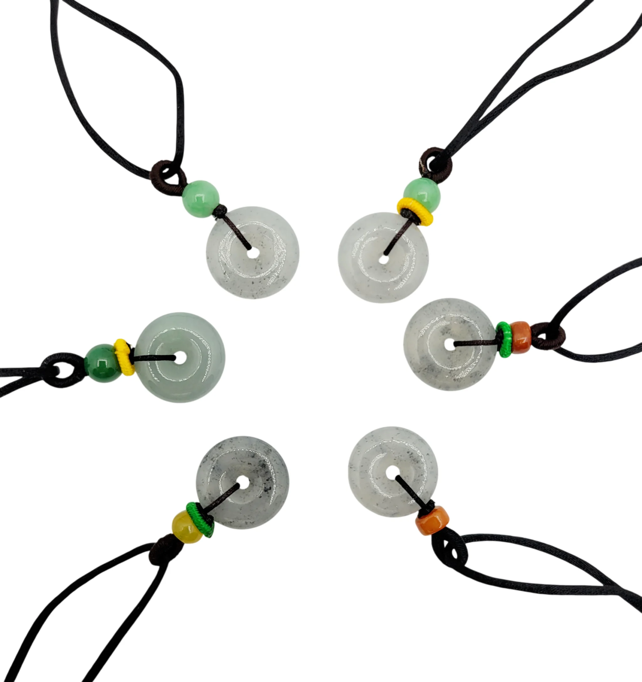 White with Black Patches Jadeite Jade Donut Pendant