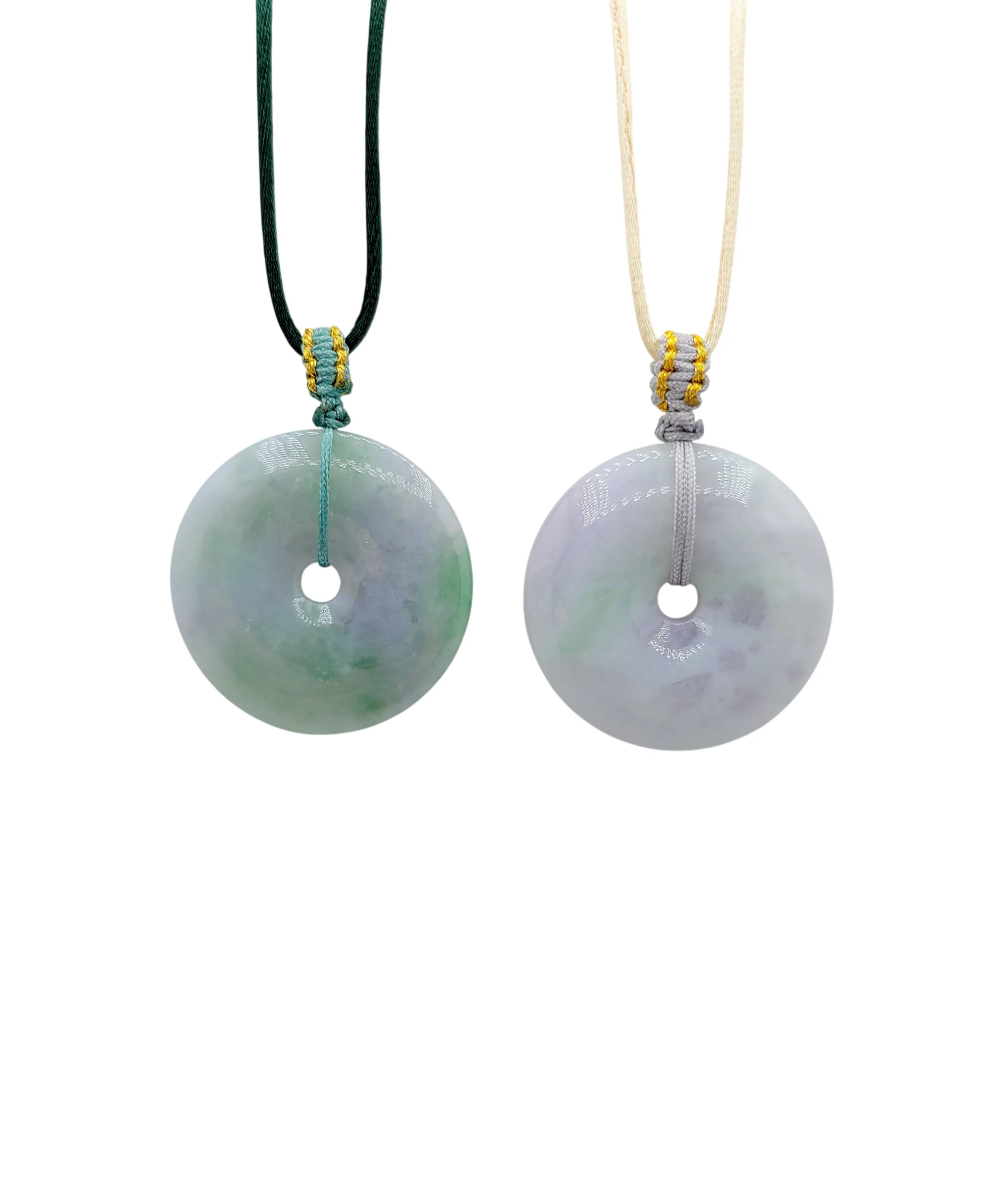 Light Lavender with Green Patches Jadeite Jade Donut Pendant
