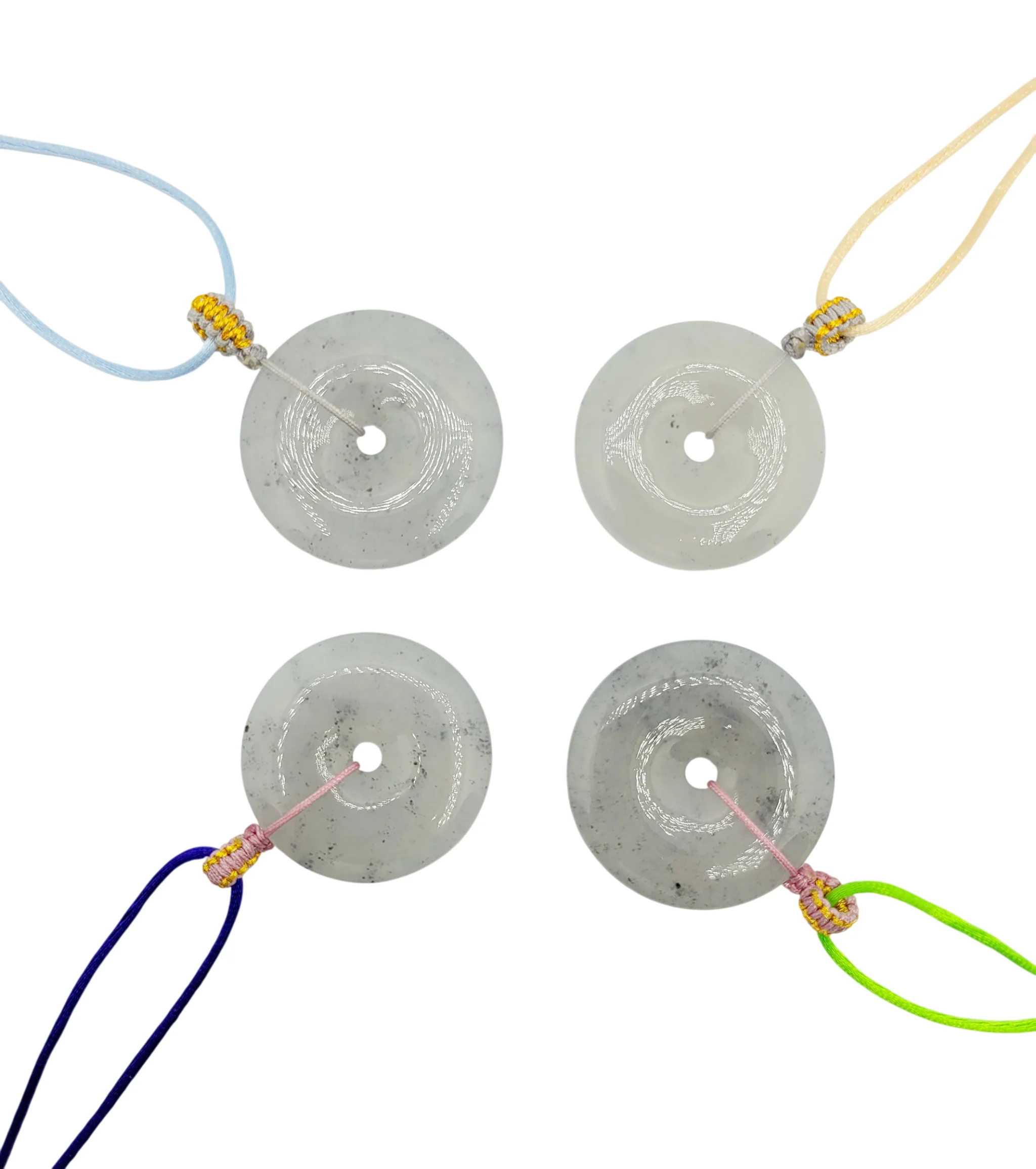 White with Black Patches Jadeite Jade Donut Pendant