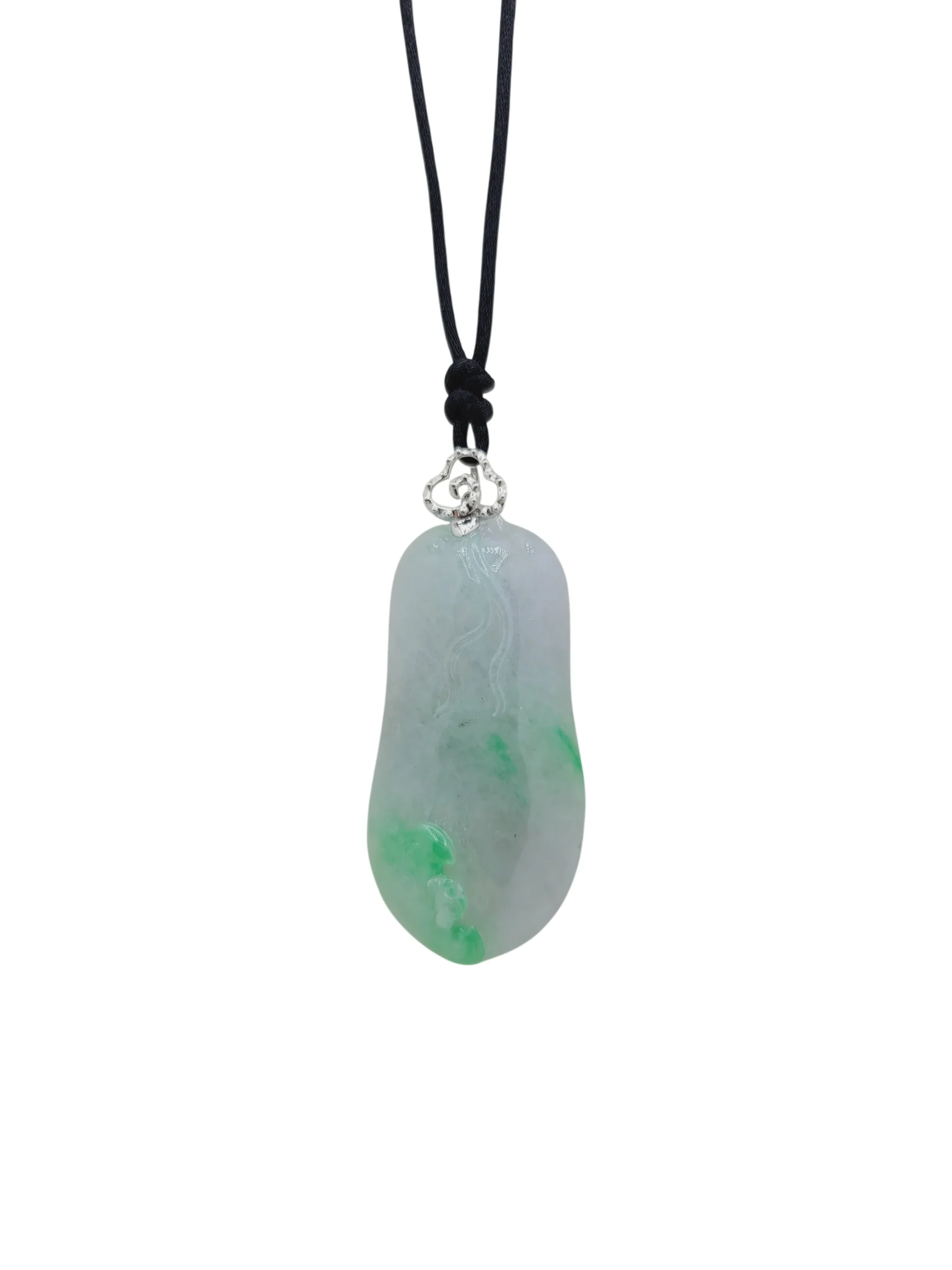 18K White Gold Icy with Bright Green Patches Jadeite Jade Eternity Life Fruit Pendant