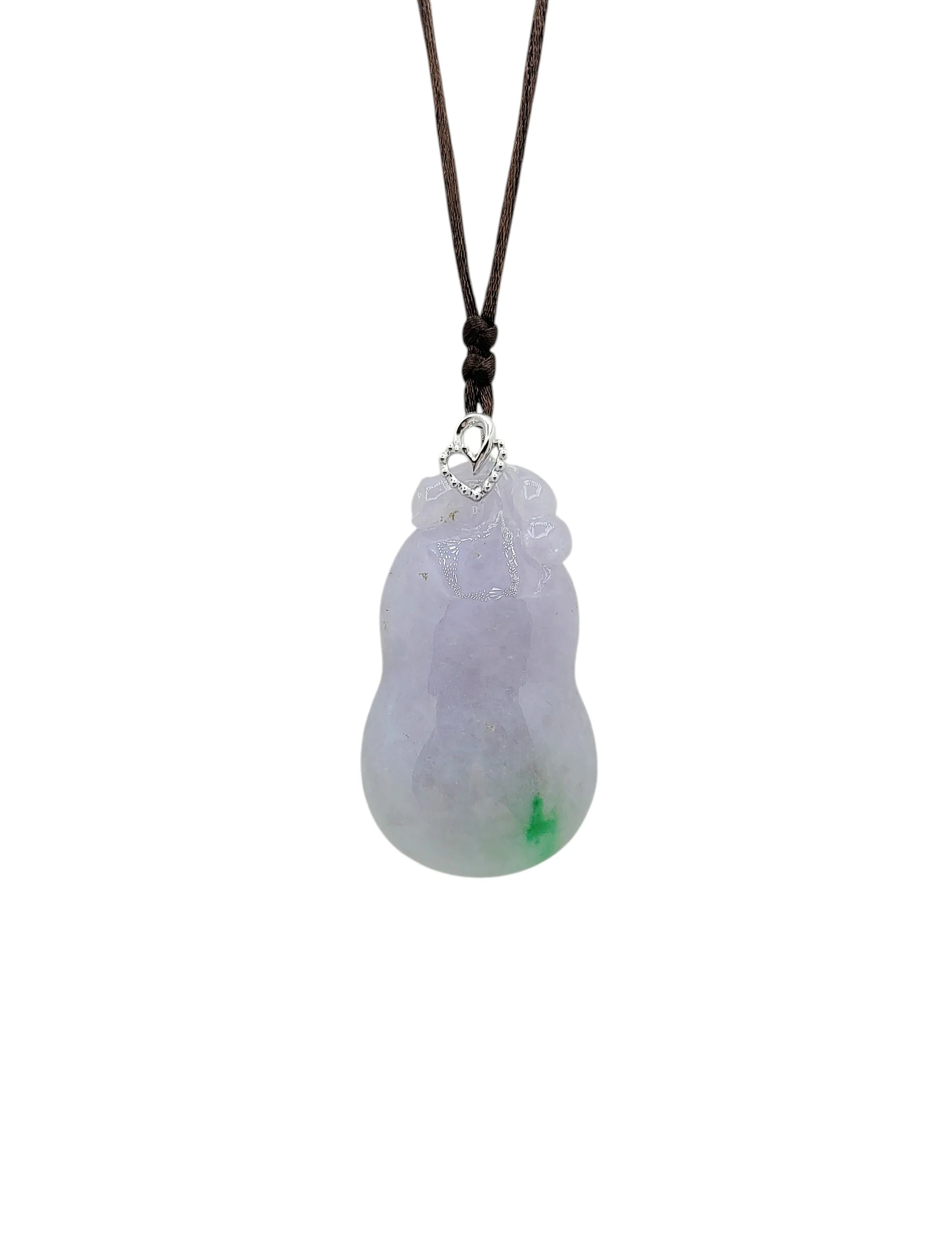 18K White Gold Light Lavender with Bright Green Patches Jadeite Jade Wulu Pendant