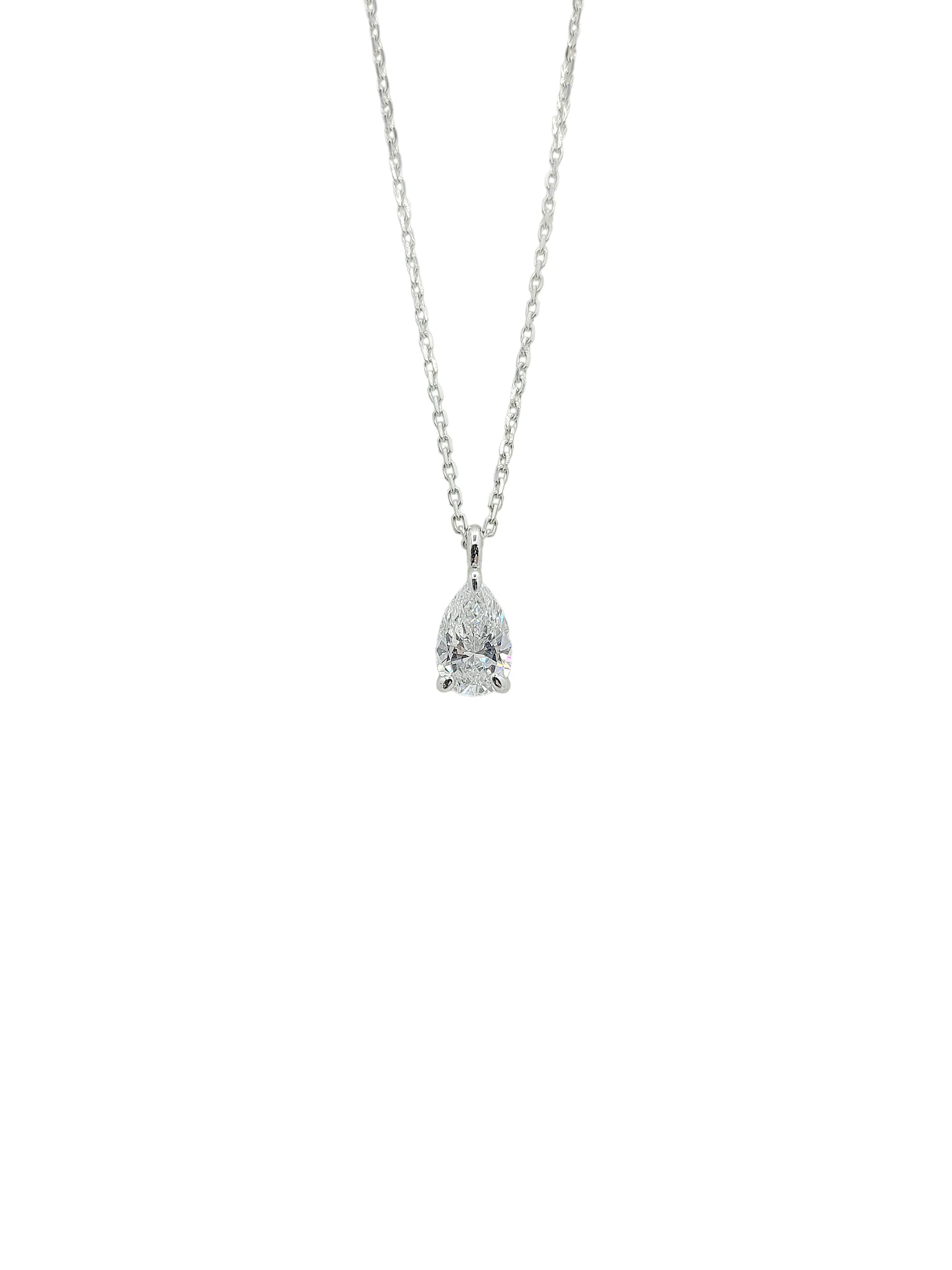 14K White Gold 3 Prong Pear Brilliant Cut Lab Grown Diamond Solitaire Necklace(0.715ct & 1.01ct)