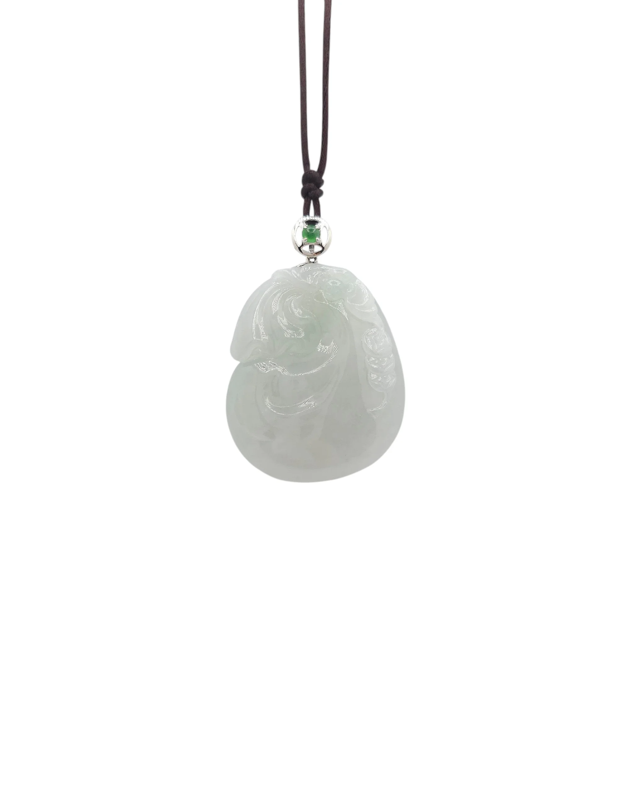 18K White Gold White with Light Green Patches Jadeite Jade Money Bag Pendant