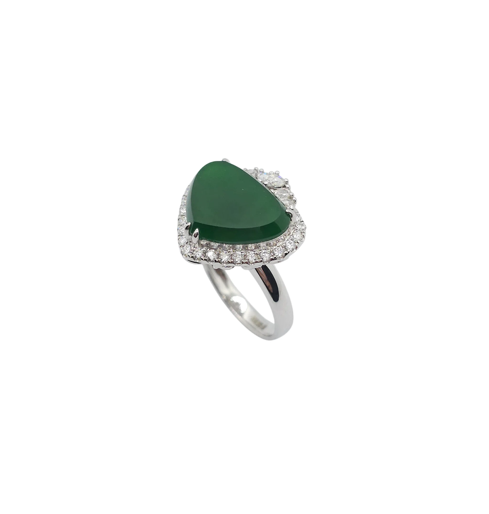 18K White Gold Intense Green Jadeite Jade Heart Shape Ring and Pendant (2 Way) with Natural Diamonds