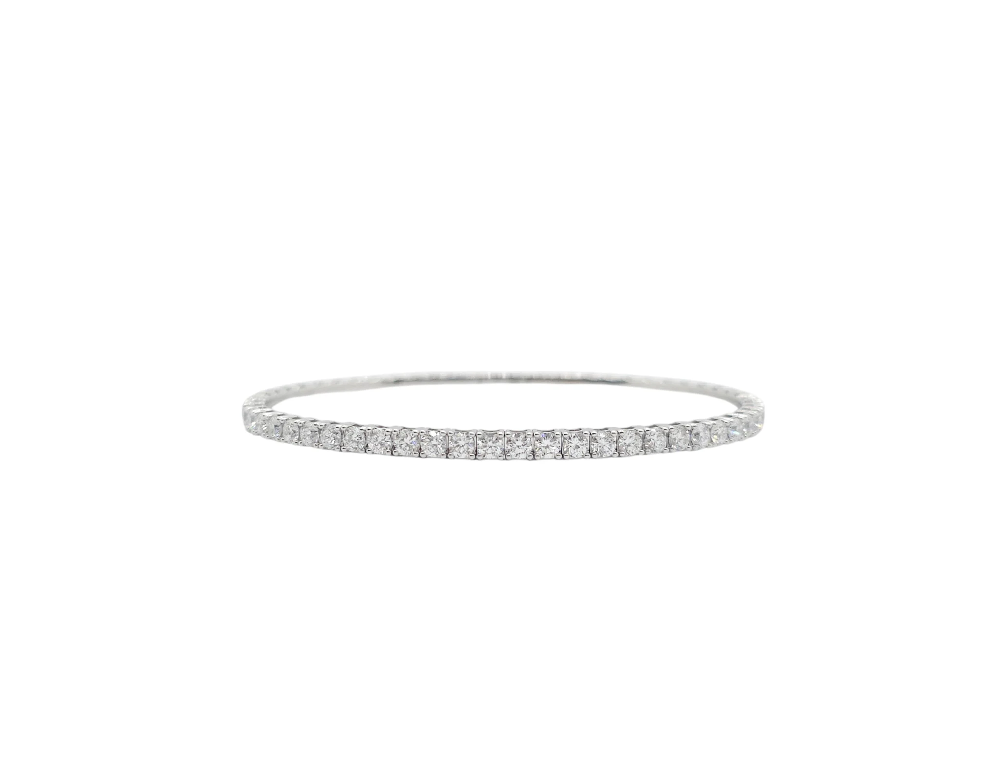 14K White Gold Round Brilliant Lab Cut Grown Diamond Bangle-Flexi Bracelet (4.83ctw-9pt each)