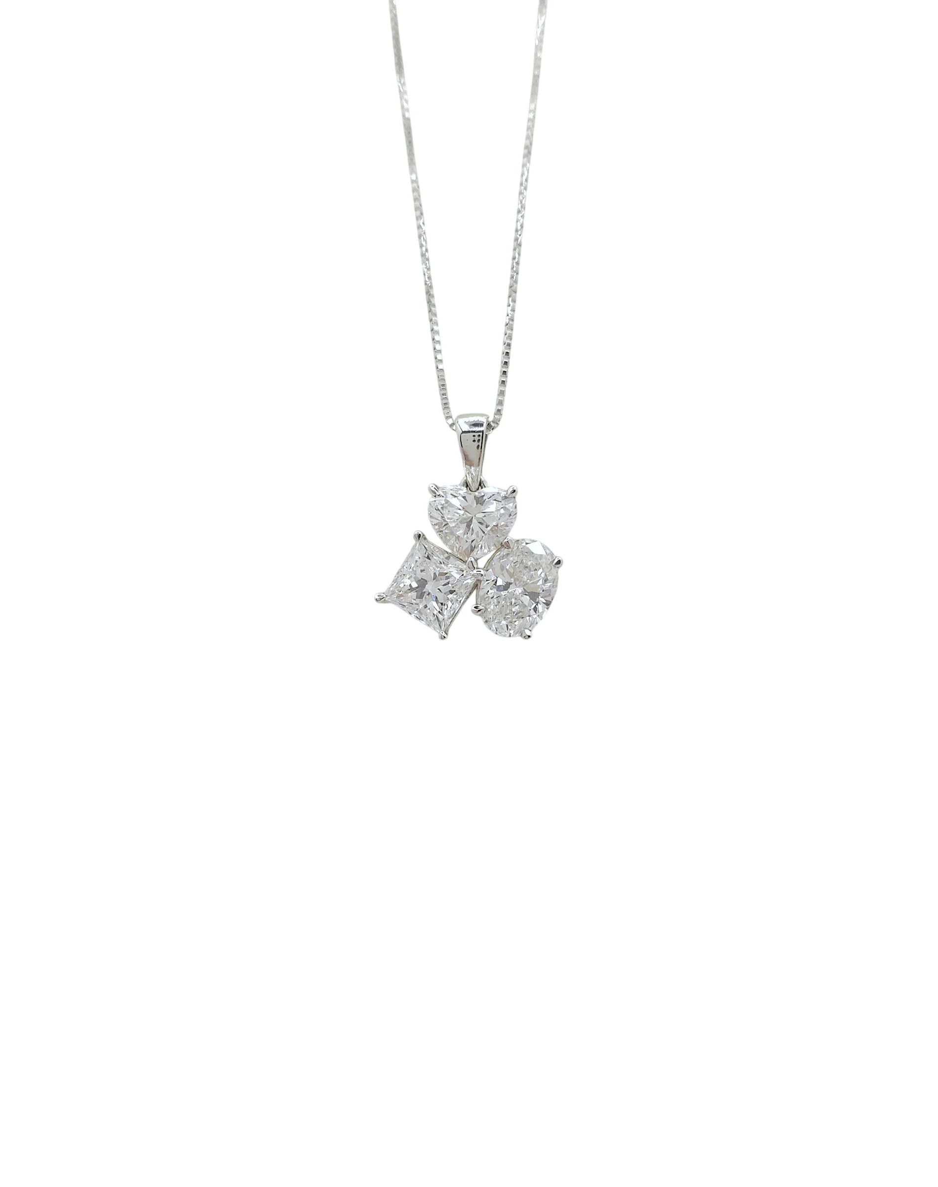 18K White Gold Heart, Princess cut and Oval Lab Grown Diamond Necklace