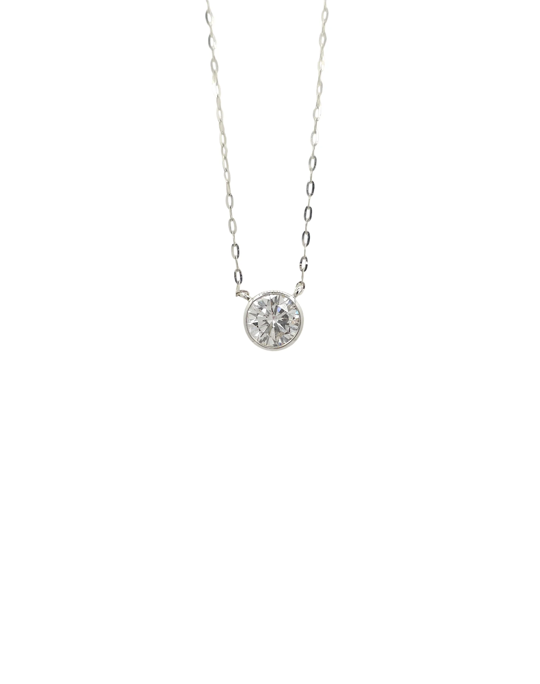 18K White Gold Bezel Set Round Brilliant Cut Lab Grown Diamond Necklace