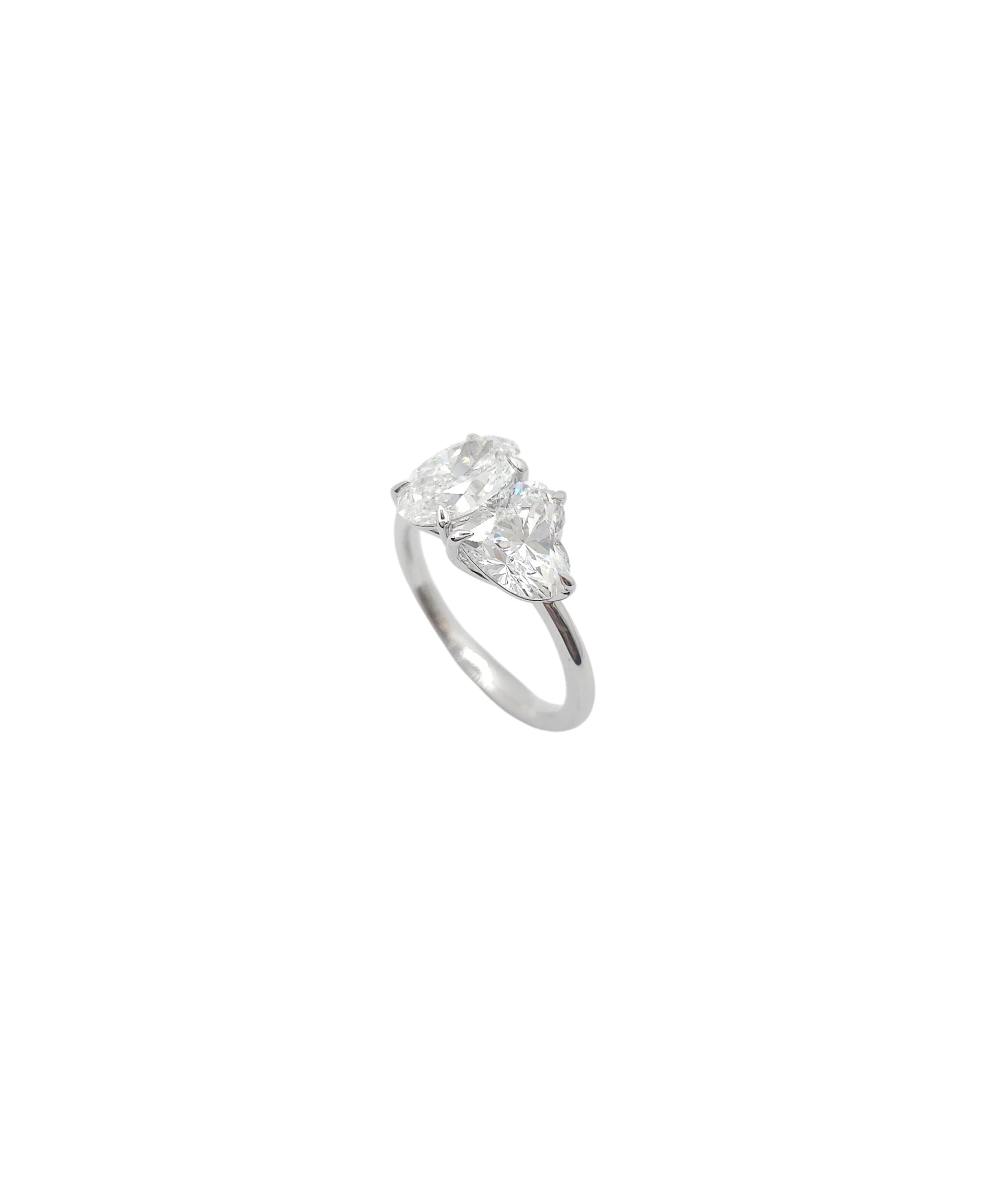 14K White Gold Heart and Oval Brilliant Cut Lab Grown Diamond Ring