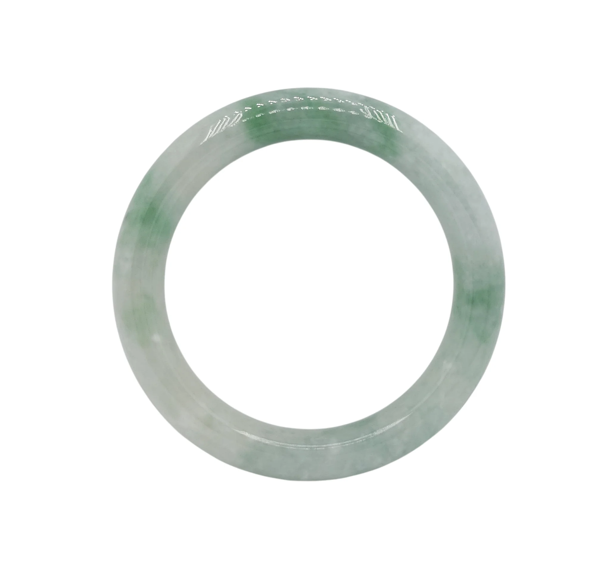 Pale Green with Intense Green and White Patches Jadeite Jade Bangle