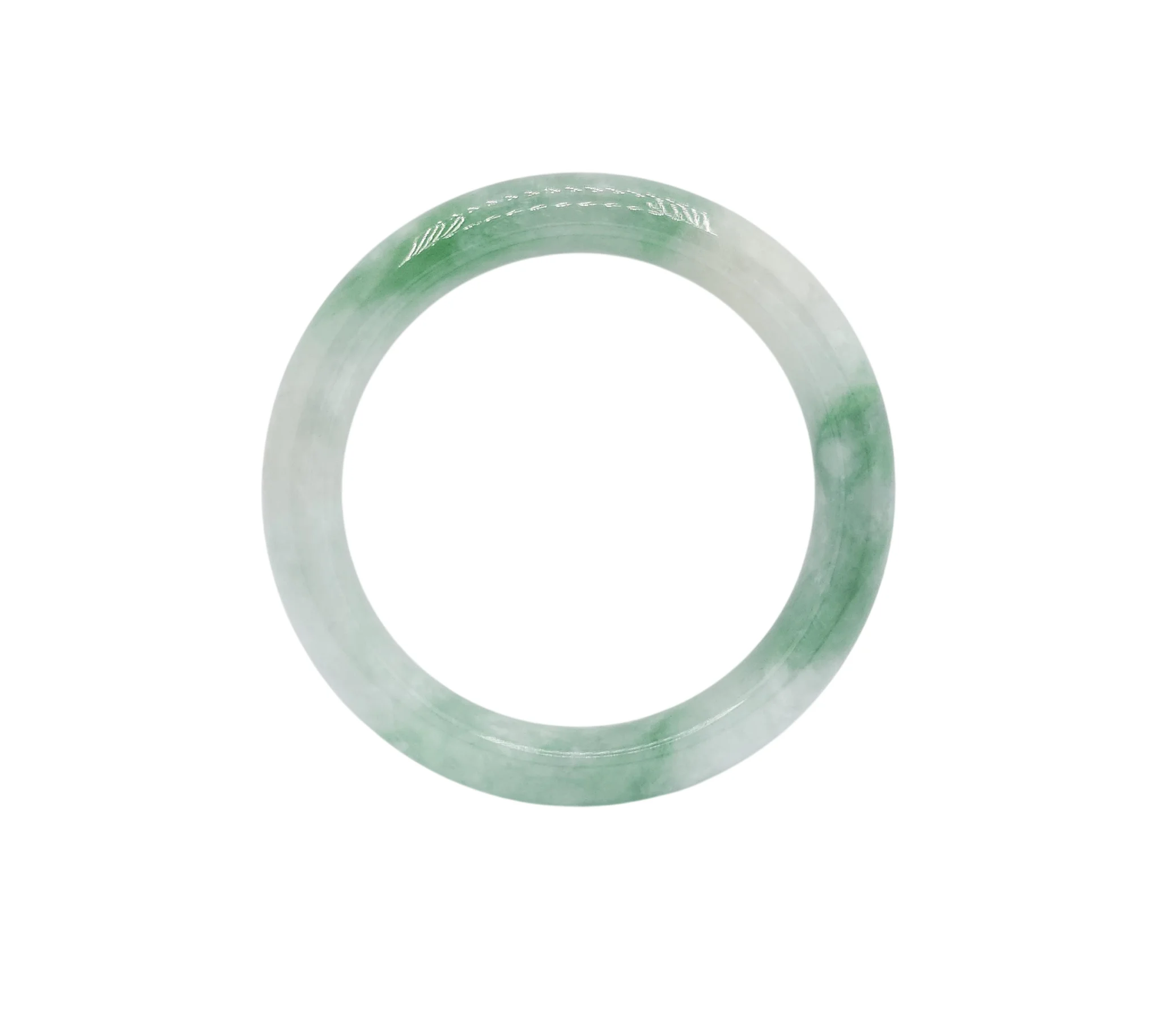 Pale Green with Intense Green and White Patches Jadeite Jade Bangle