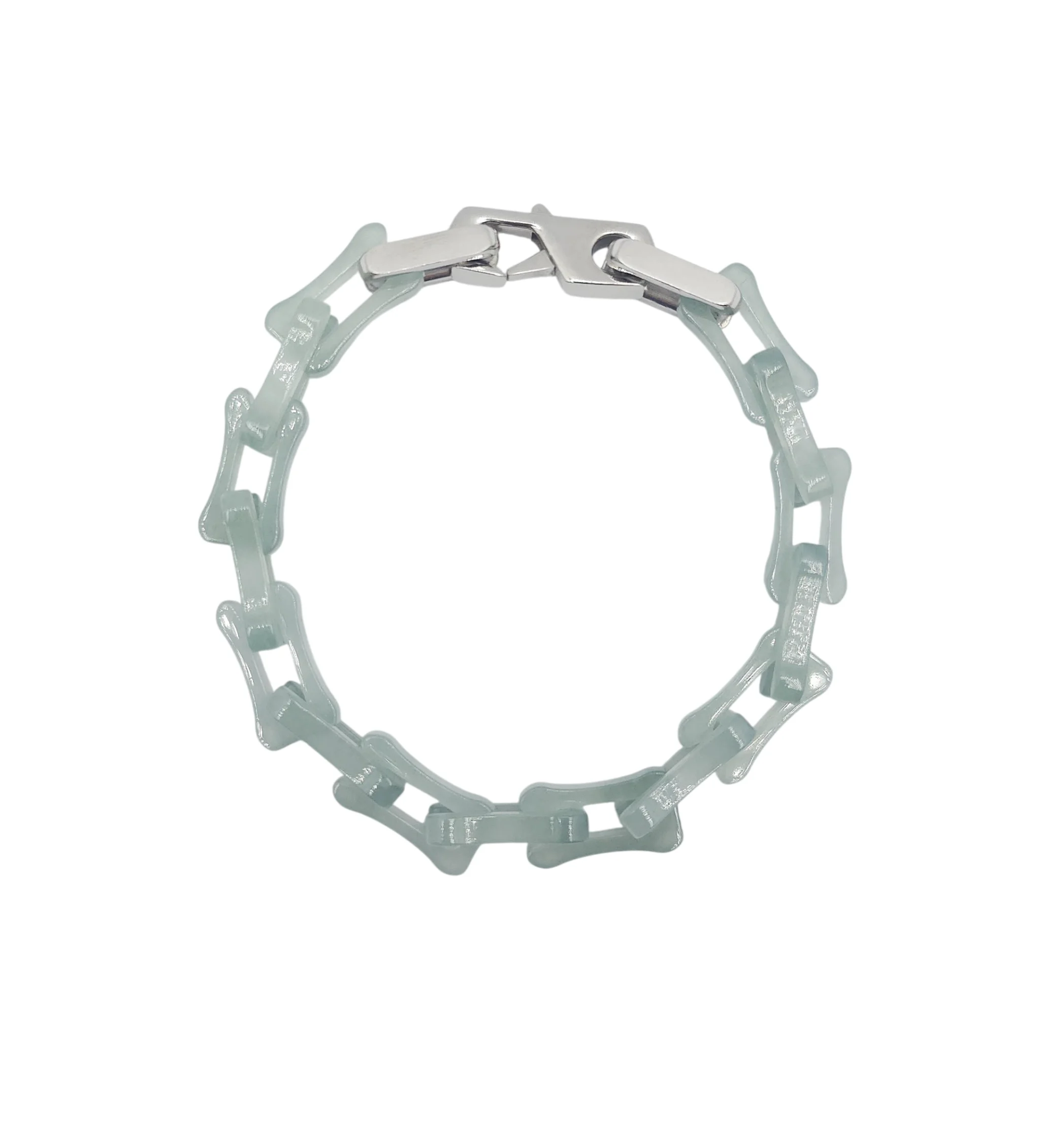 Green Jadeite Jade Square Cable Bracelet with Stainless Steel Snap Hook
